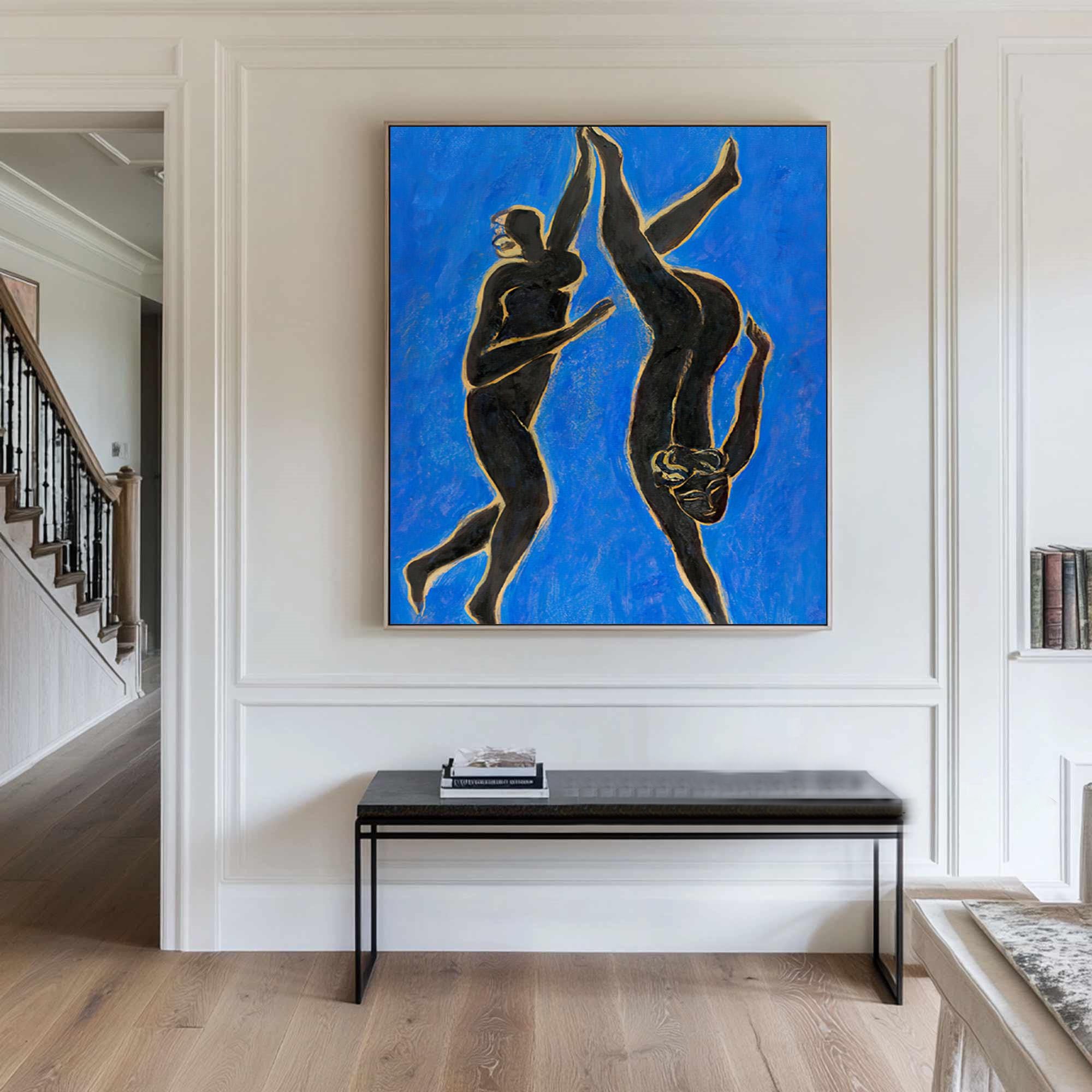 Figurative Blue Abstract Art,Vintage Modern Style #HF018