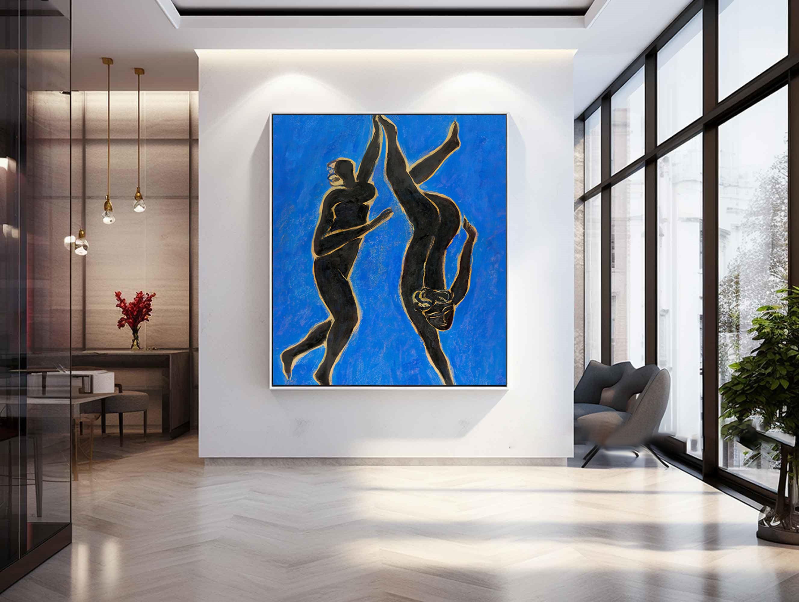 Figurative Blue Abstract Art,Vintage Modern Style #HF018