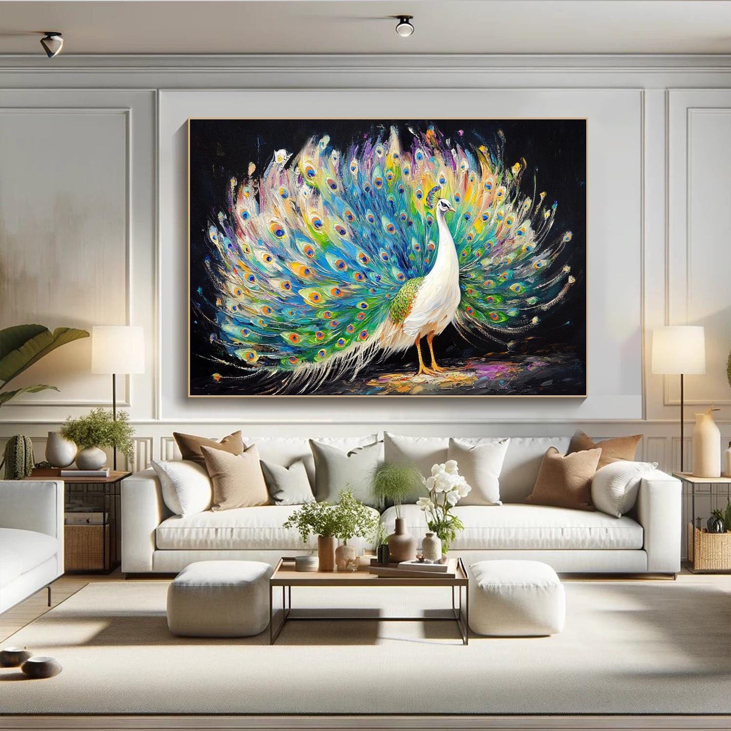 3D Modern Peacock Textured Colorful Canvas Art #MM261