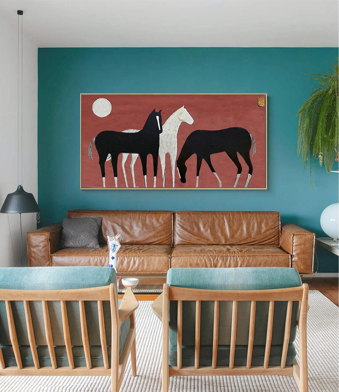 Modern Horse Painting: Black & White Home Art #MM205