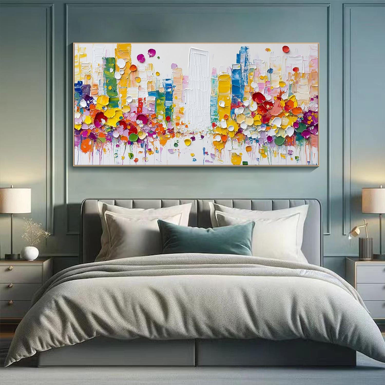 Large Colorful Textured Cityscape Abstract Urban Wall Art #MM312