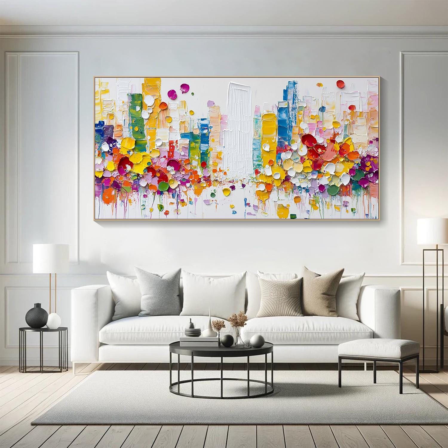 Large Colorful Textured Cityscape Abstract Urban Wall Art #MM312