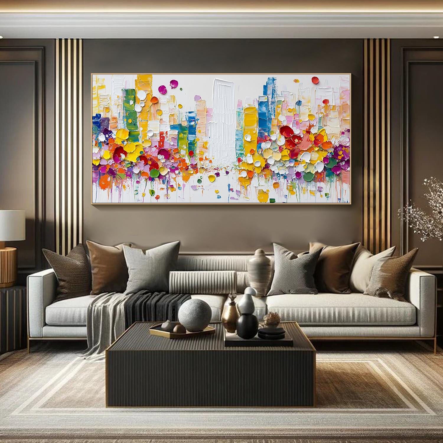 Large Colorful Textured Cityscape Abstract Urban Wall Art #MM312