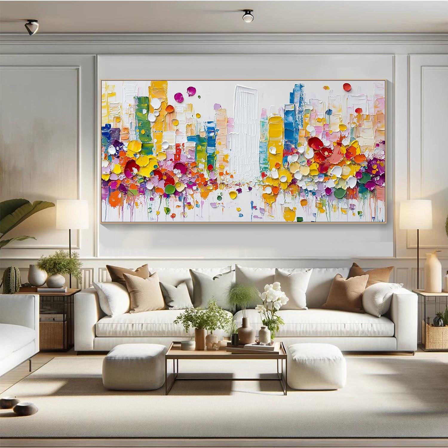 Large Colorful Textured Cityscape Abstract Urban Wall Art #MM312