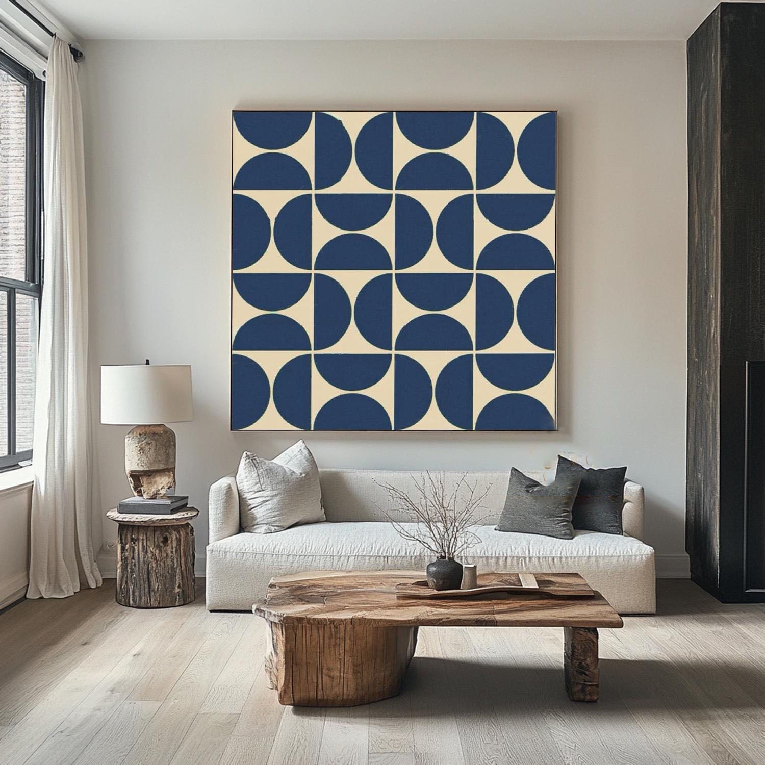 Geometric Abstract Artwork with Medieval-Style Wall Decoration Elements