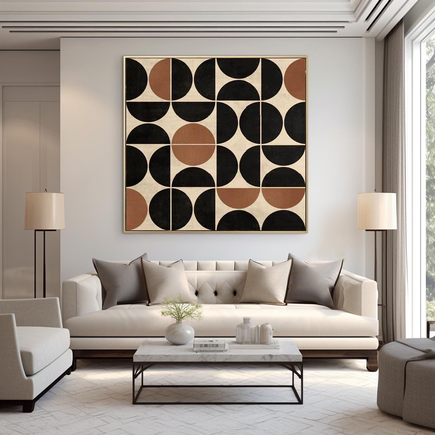 Large Geometric Abstract Artwork with Medieval-Style Wall Decoration Elements #MM197