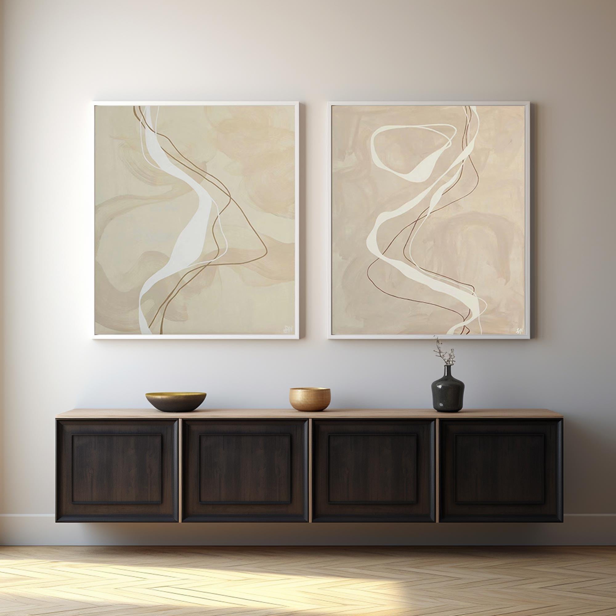 Neutral Line Diptych,Minimalist Abstract Art #MM269