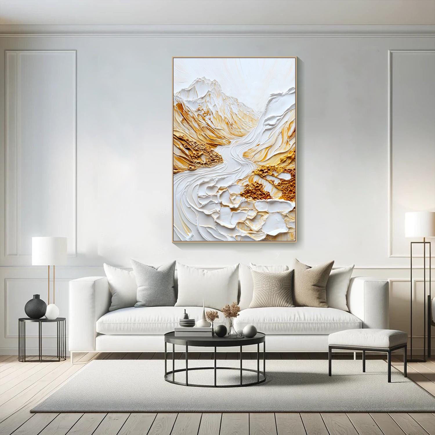 Large 3D Impasto Gold Mountain Landscape Wall Art #MM270