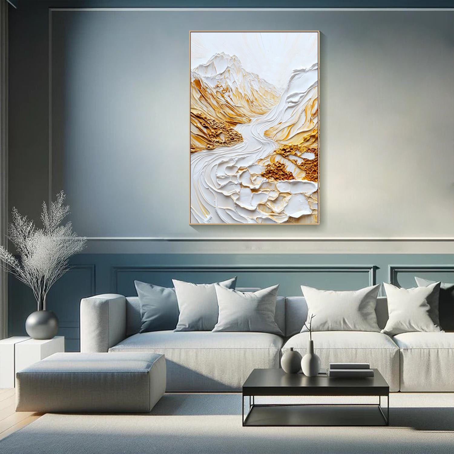 Large 3D Impasto Gold Mountain Landscape Wall Art #MM270