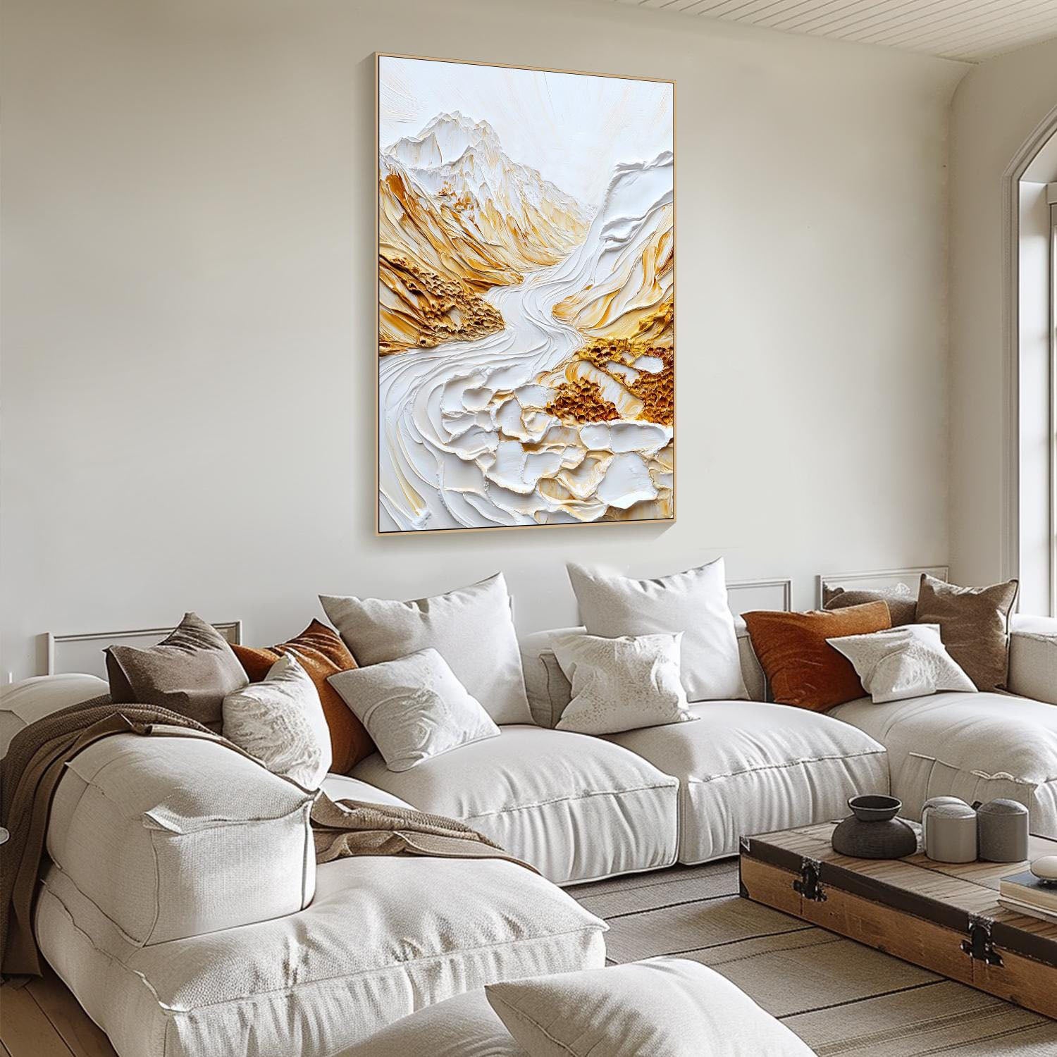 Large 3D Impasto Gold Mountain Landscape Wall Art #MM270