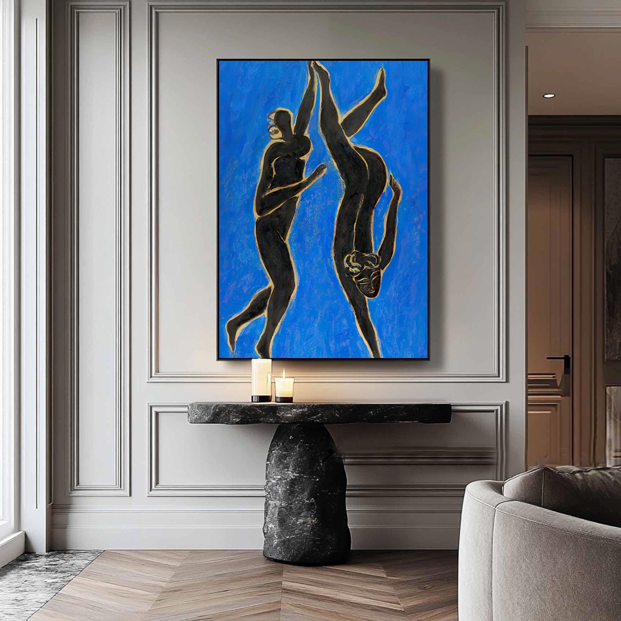 Figurative Blue Abstract Art,Vintage Modern Style #HF018