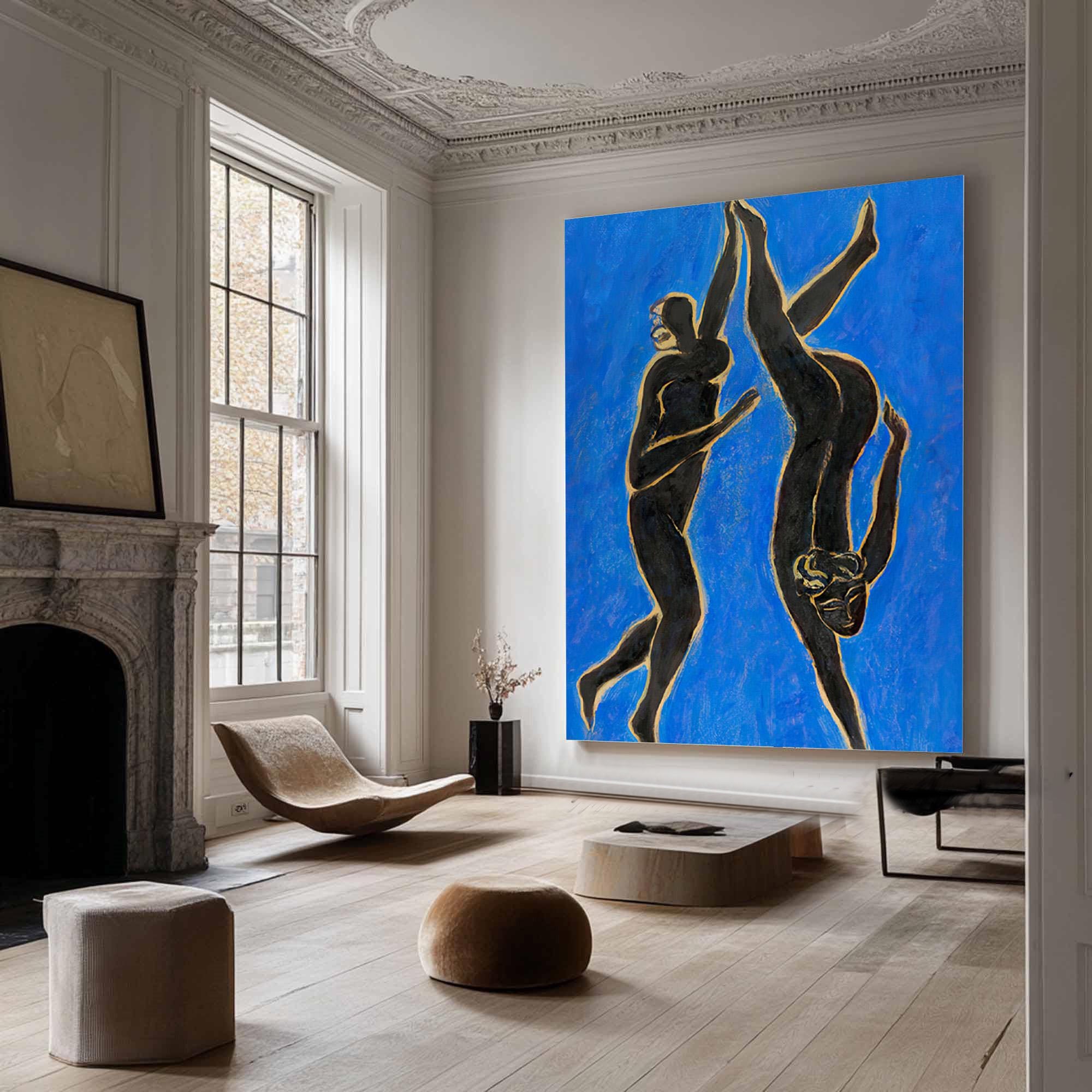 Figurative Blue Abstract Art,Vintage Modern Style #HF018