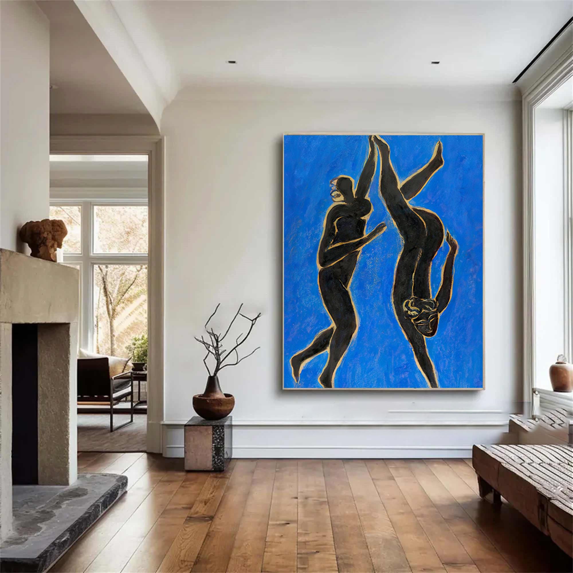 Figurative Blue Abstract Art,Vintage Modern Style #HF018