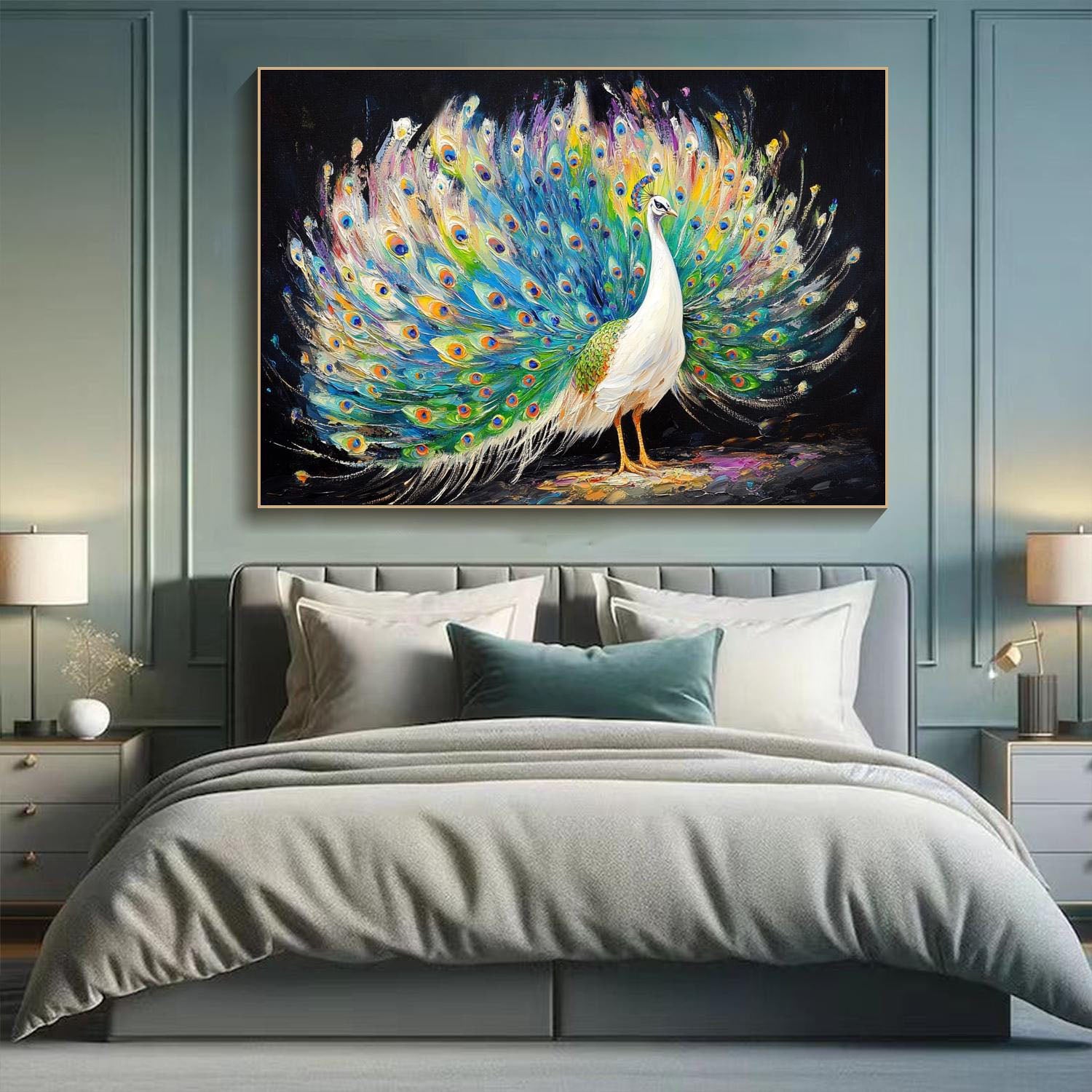 3D Modern Peacock Textured Colorful Canvas Art #MM261