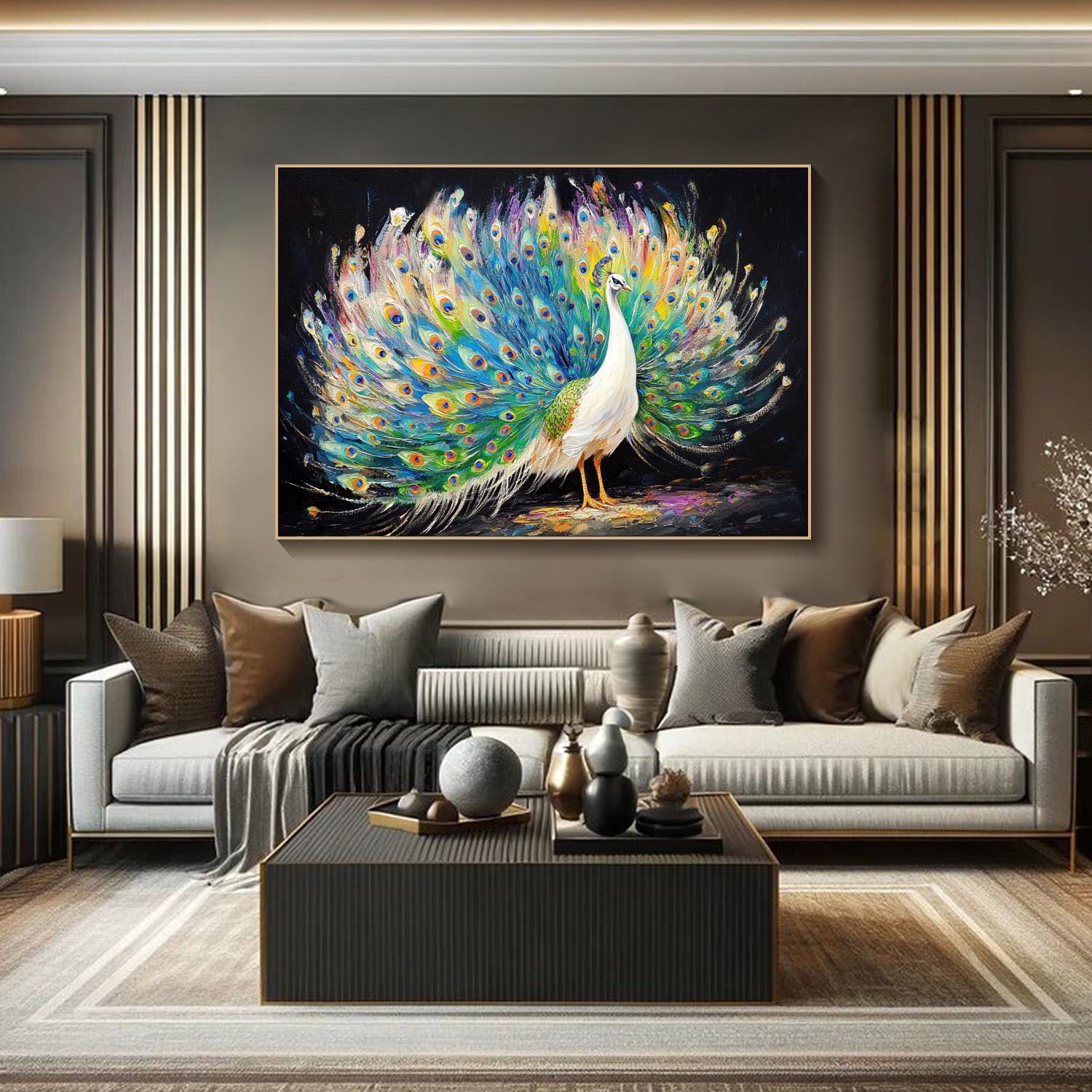 3D Modern Peacock Textured Colorful Canvas Art #MM261