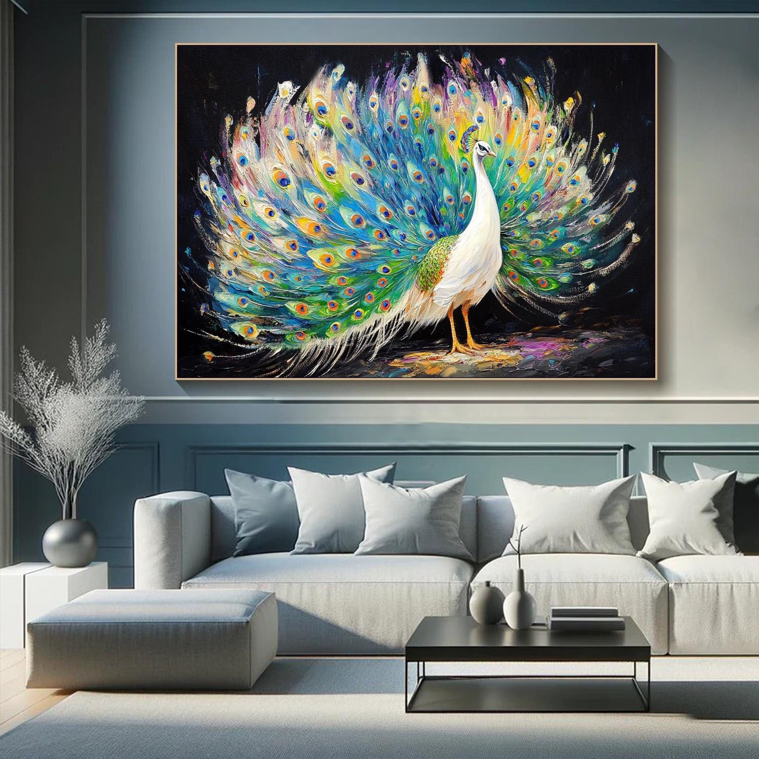 3D Modern Peacock Textured Colorful Canvas Art #MM261