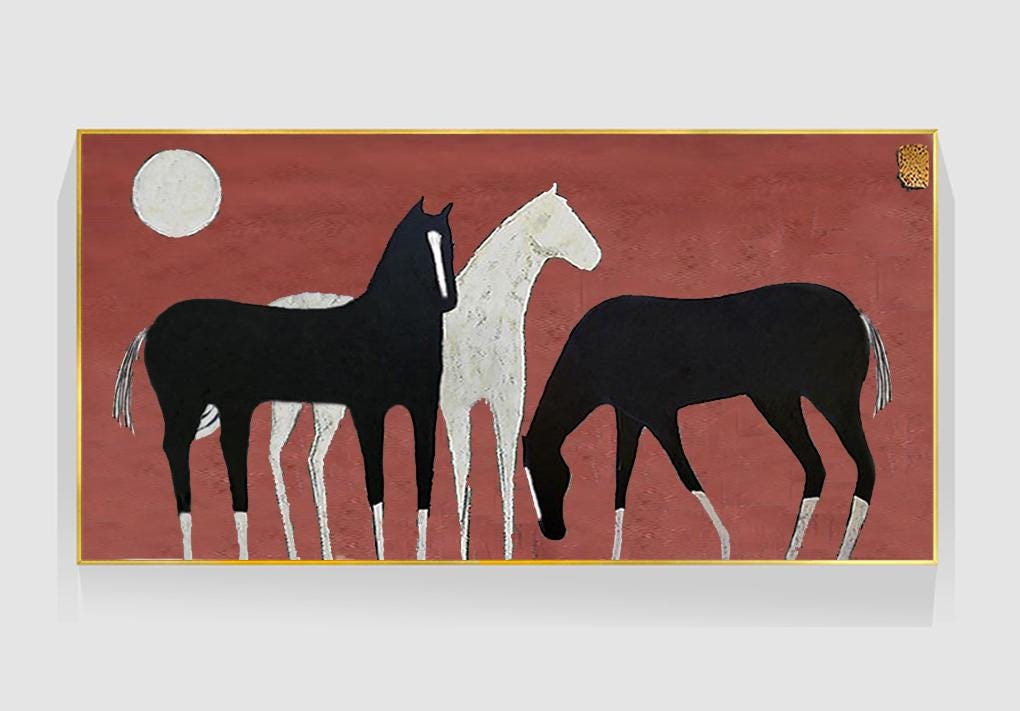 Modern Horse Painting: Black & White Home Art #MM205