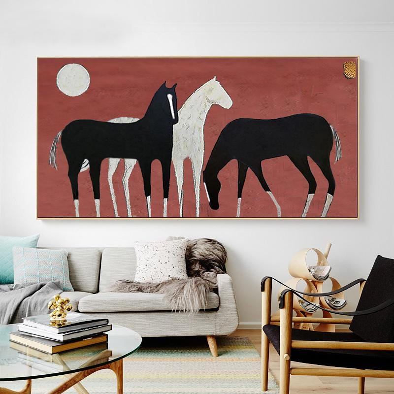 Modern Horse Painting: Black & White Home Art