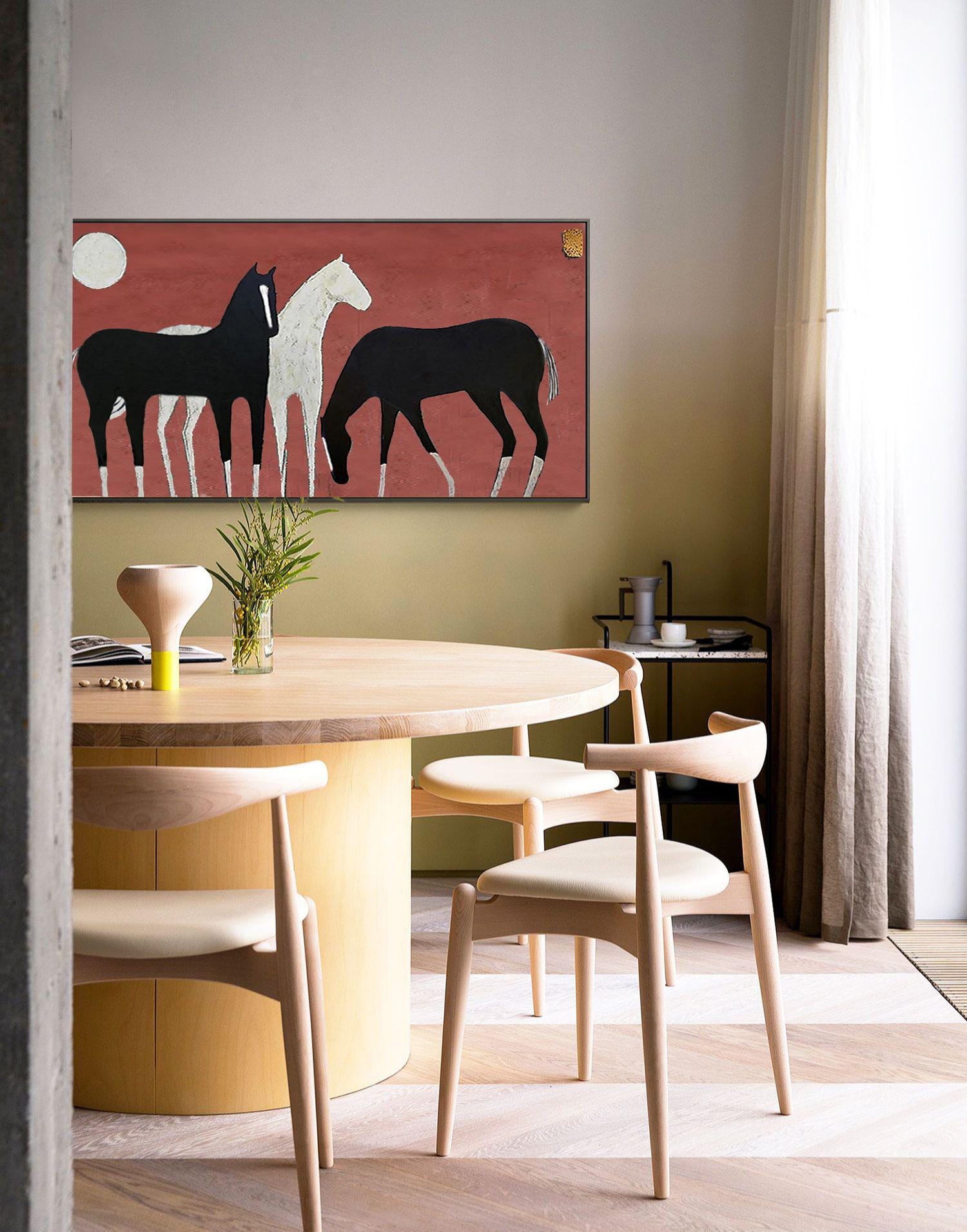 Modern Horse Painting: Black & White Home Art #MM205