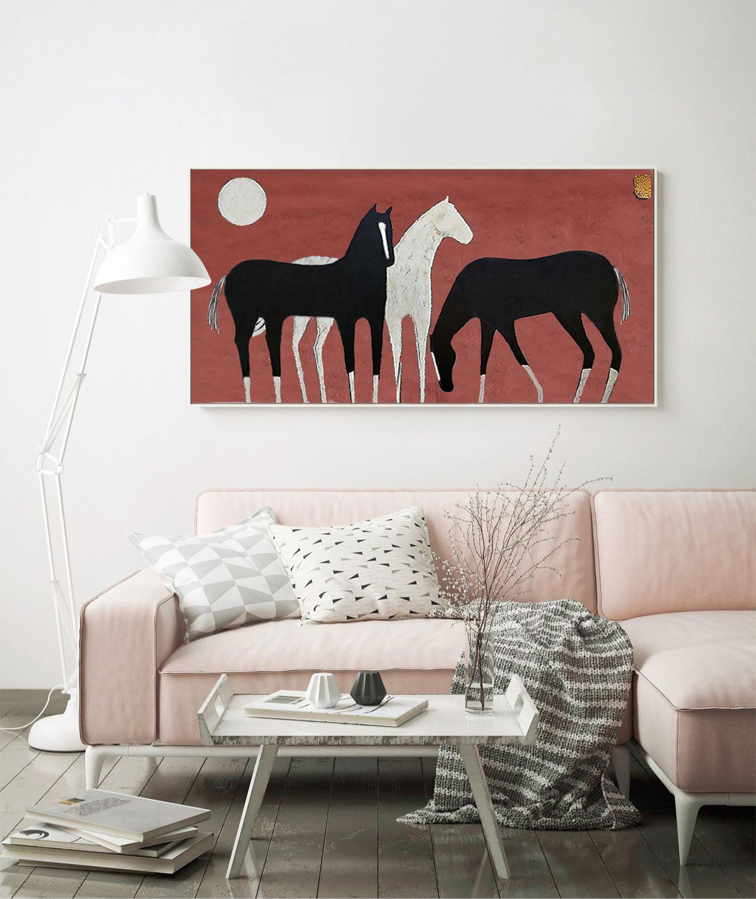 Modern Horse Painting: Black & White Home Art #MM205