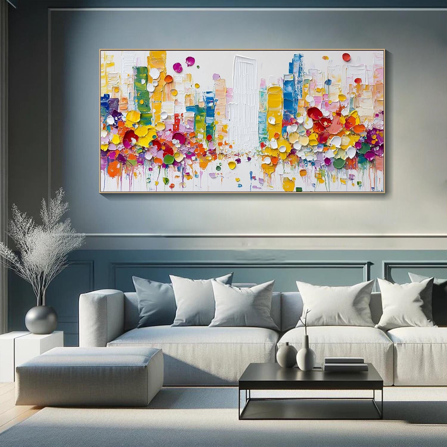 Large Colorful Textured Cityscape Abstract Urban Wall Art #MM312