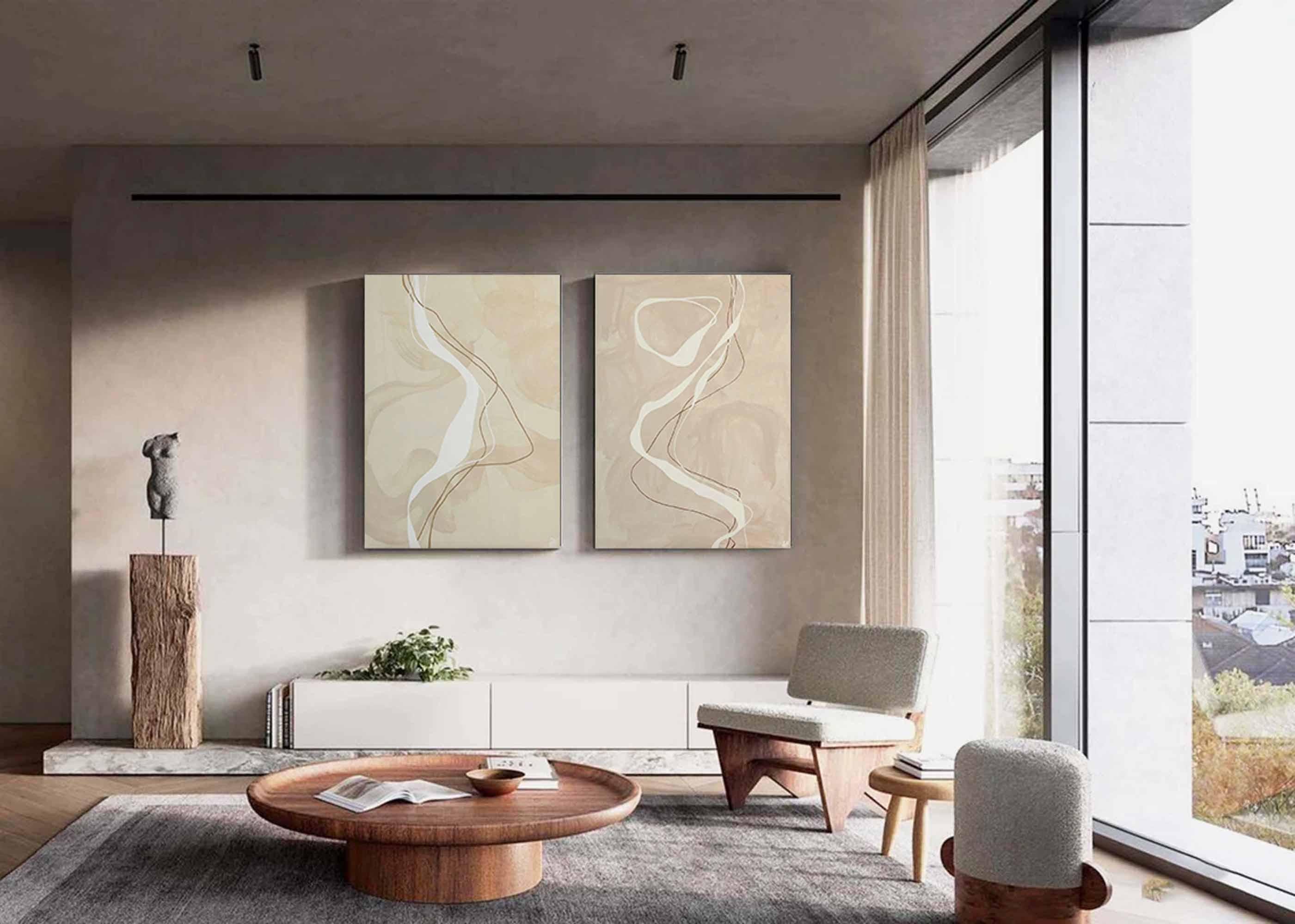 Neutral Line Diptych,Minimalist Abstract Art #MM269