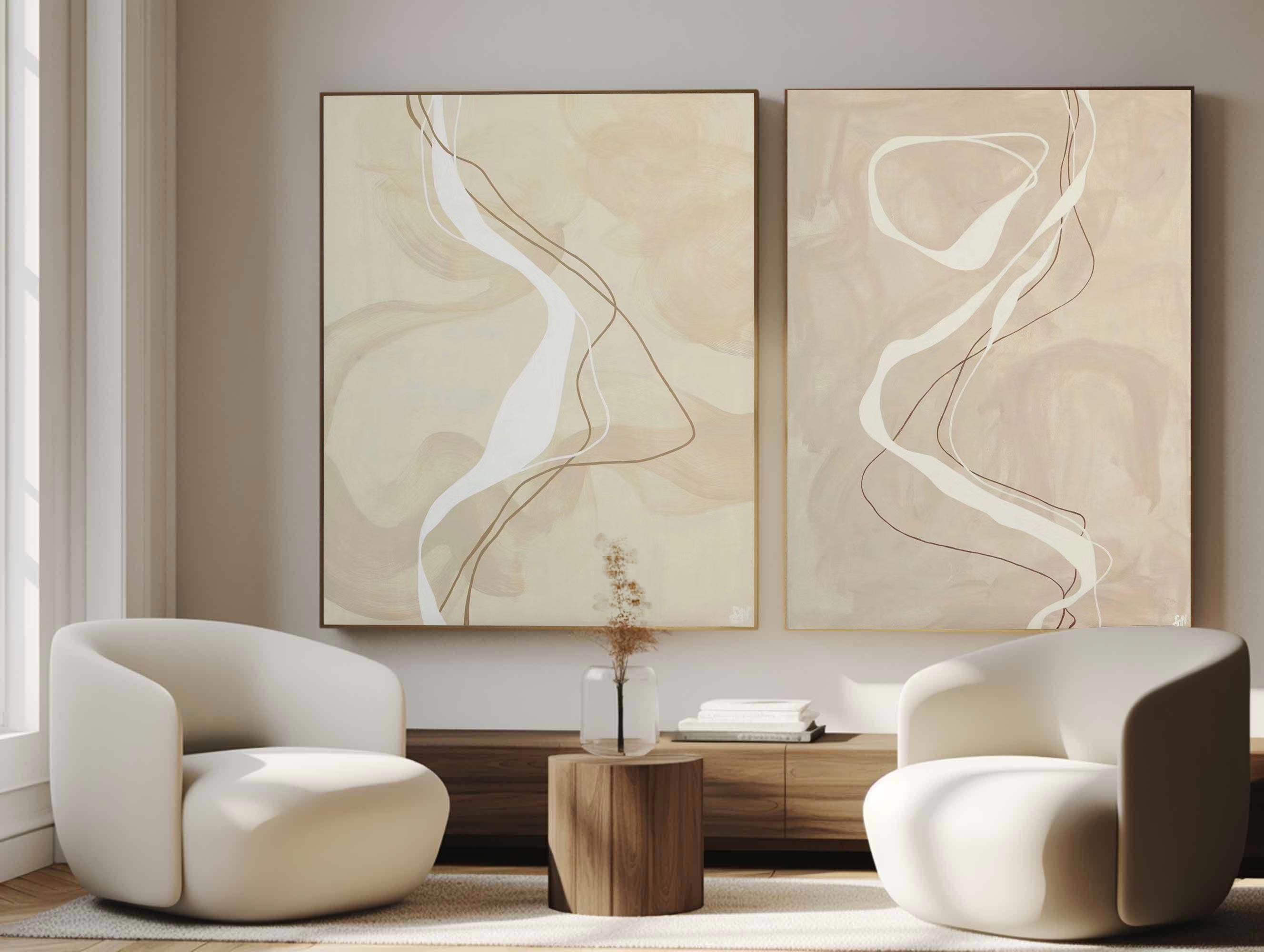 Neutral Line Diptych,Minimalist Abstract Art #MM269