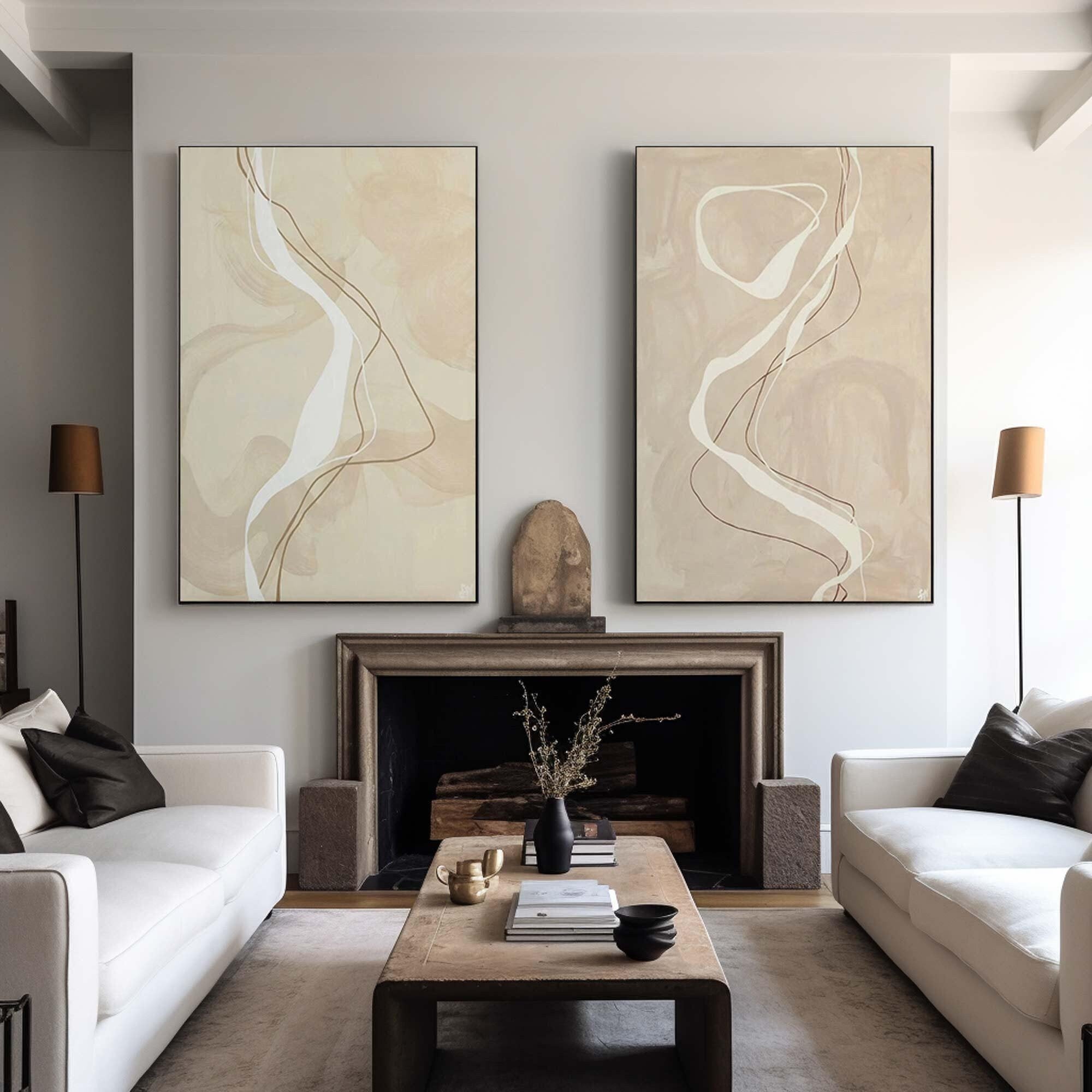 Neutral Line Diptych,Minimalist Abstract Art #MM269