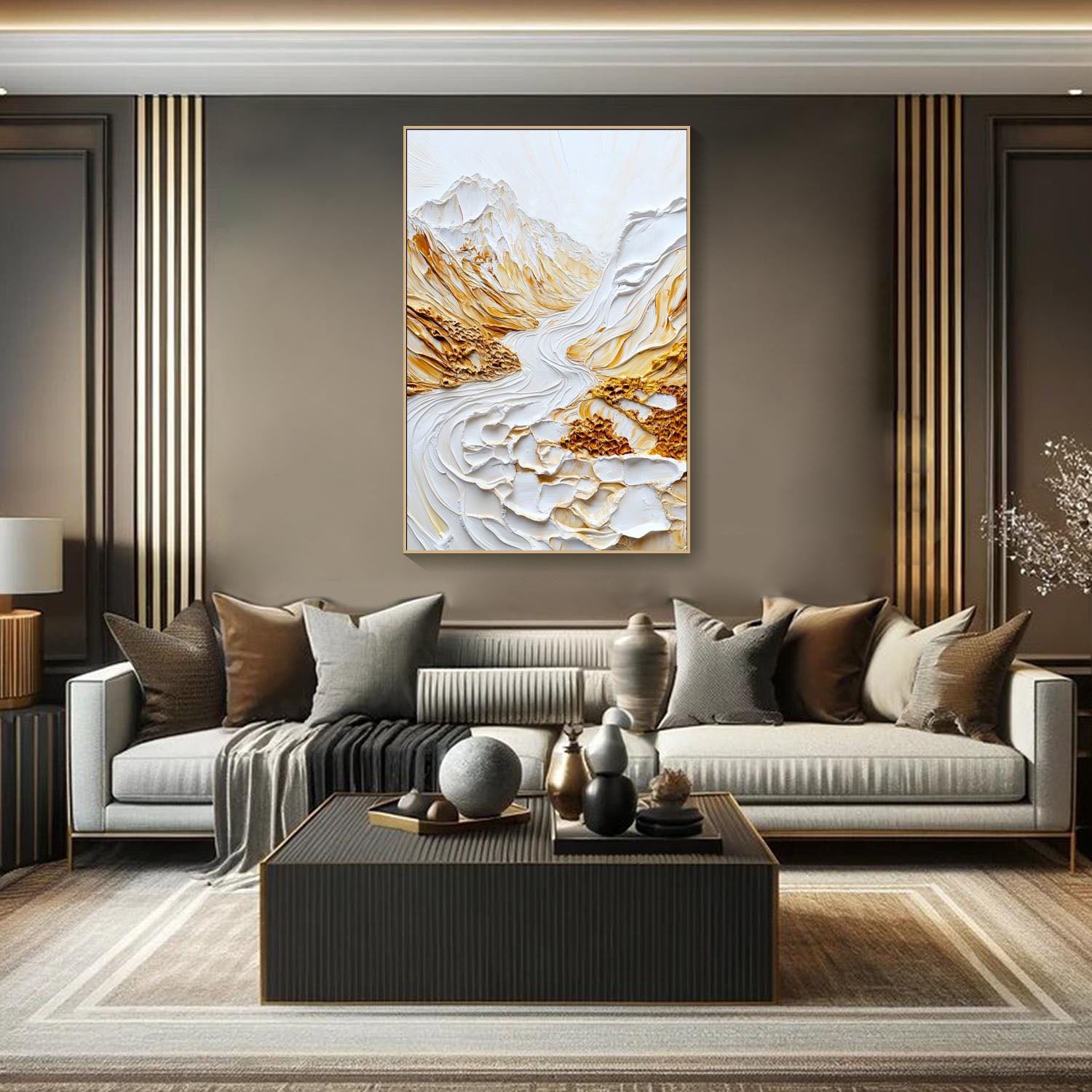 Large 3D Impasto Gold Mountain Landscape Wall Art #MM270