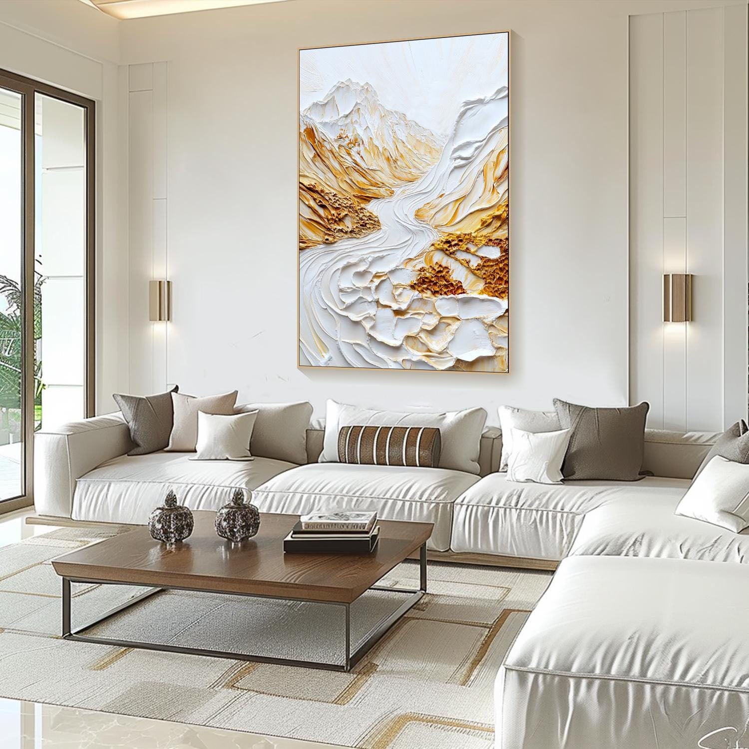 Large 3D Impasto Gold Mountain Landscape Wall Art #MM270