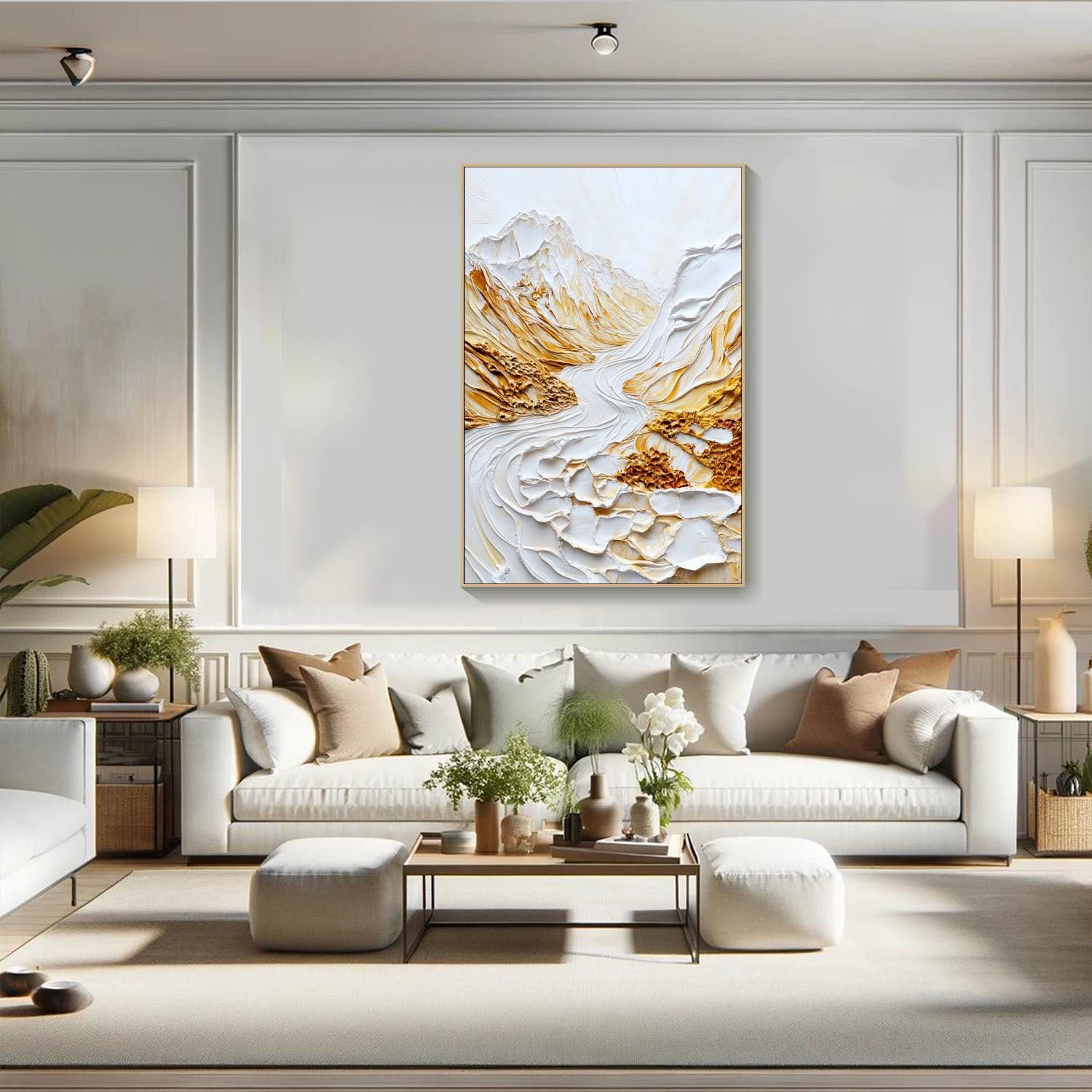 Large 3D Impasto Gold Mountain Landscape Wall Art #MM270