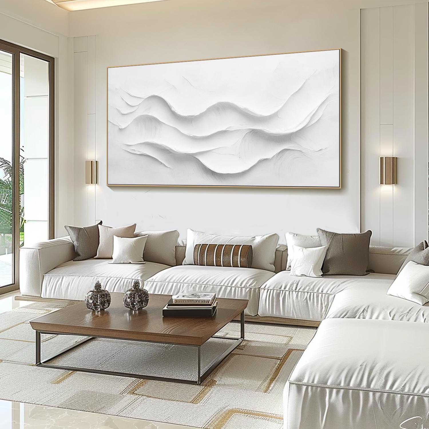 White Layered Wave, Large Textured Abstract Wall Art #MM290