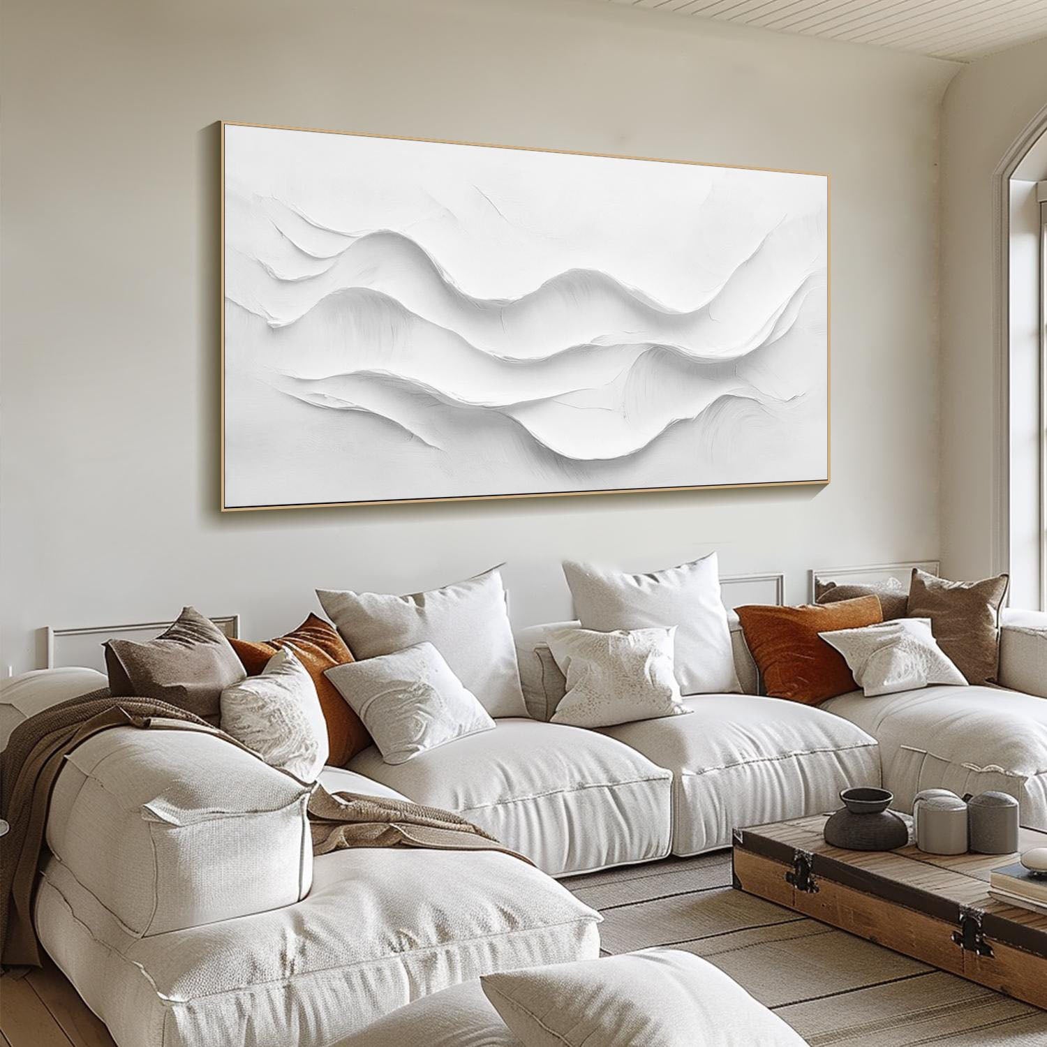 White Layered Wave, Large Textured Abstract Wall Art #MM290