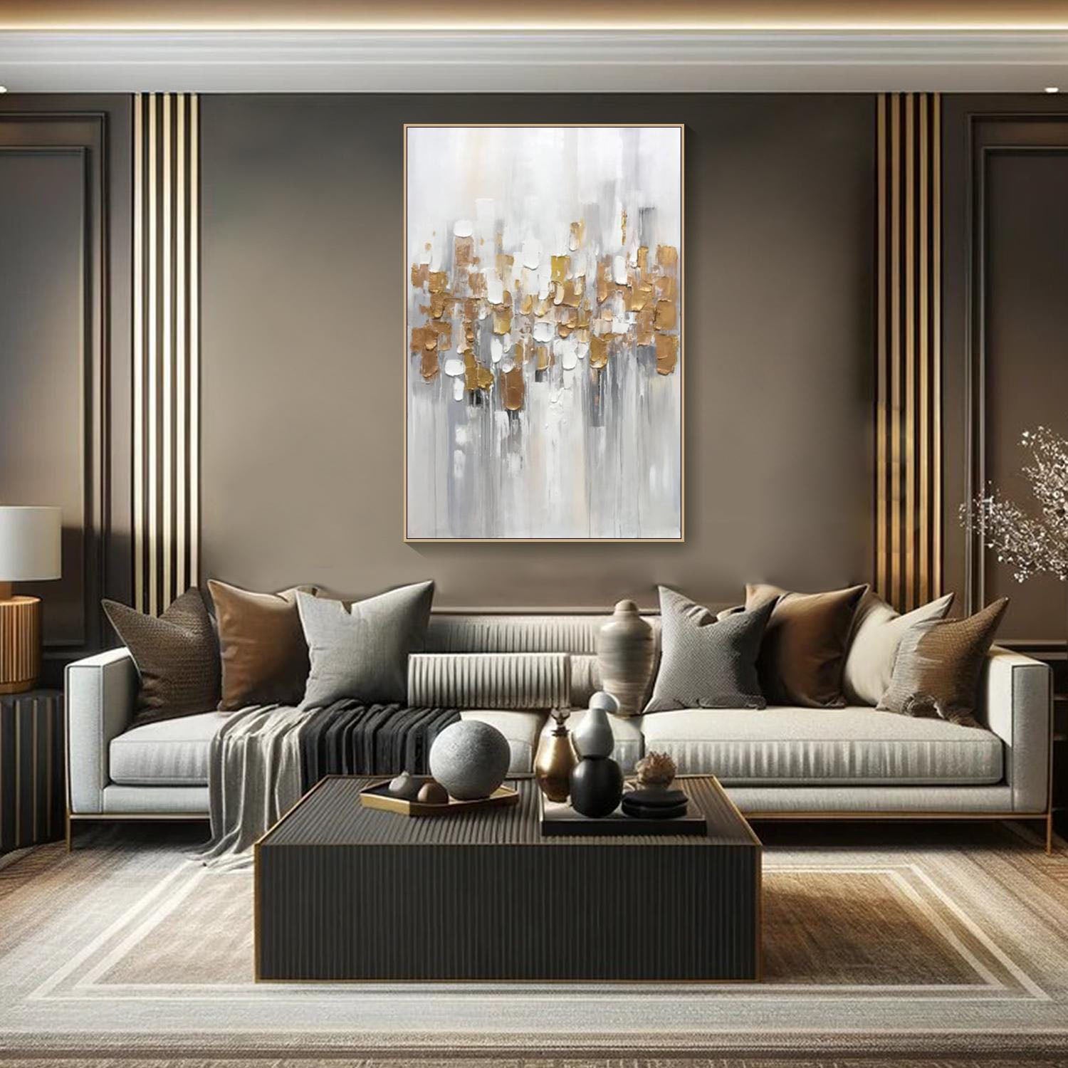 White Textured Abstract with Gold Modern Wall Art #MM294