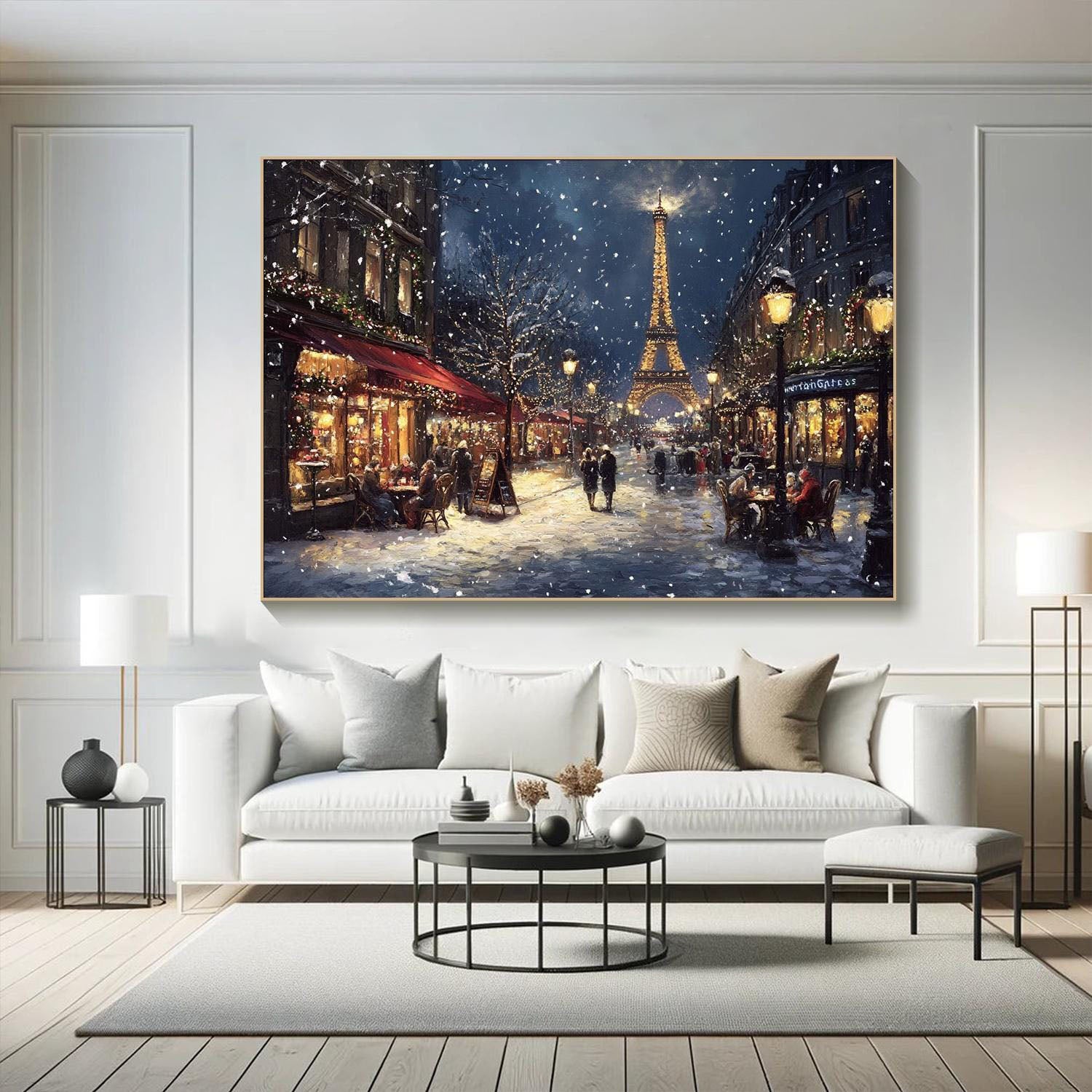 Night Eiffel Tower In Romantic Winter Paris, Realism Wall Art #MM319