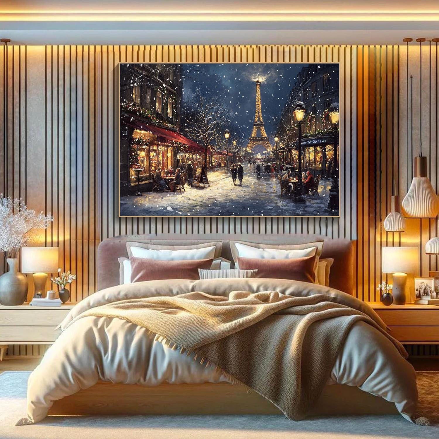 Night Eiffel Tower In Romantic Winter Paris, Realism Wall Art #MM319