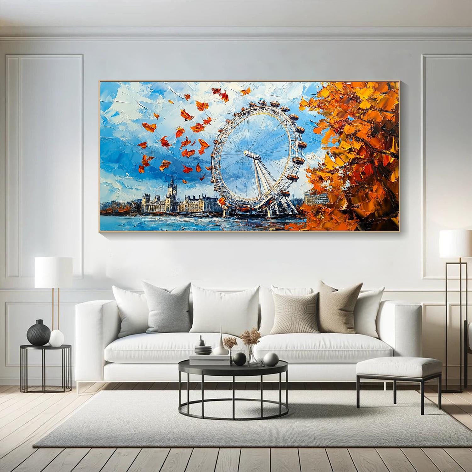 Colorful London Skyline In Autumn, Landscape Canvas #MM333