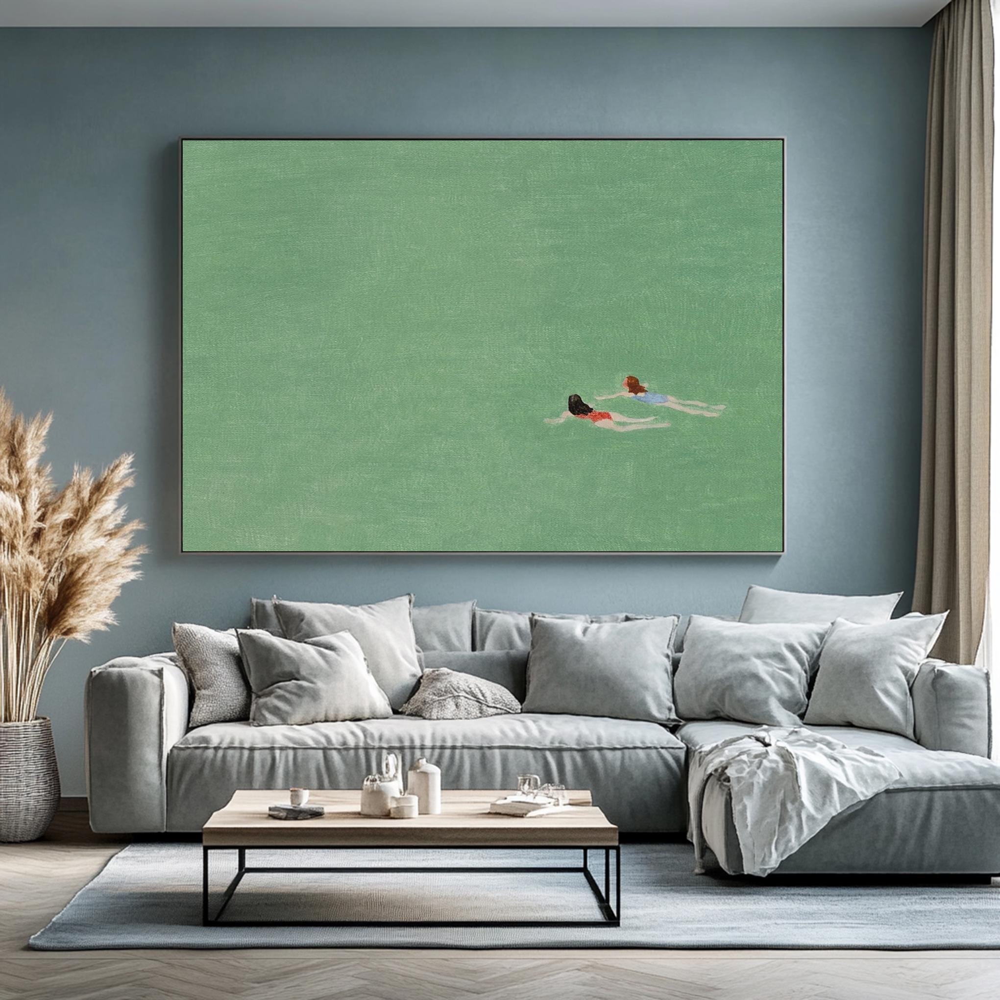 Emerald Depths: Overhead View of Swimmers in Tranquil Green Water #MM655