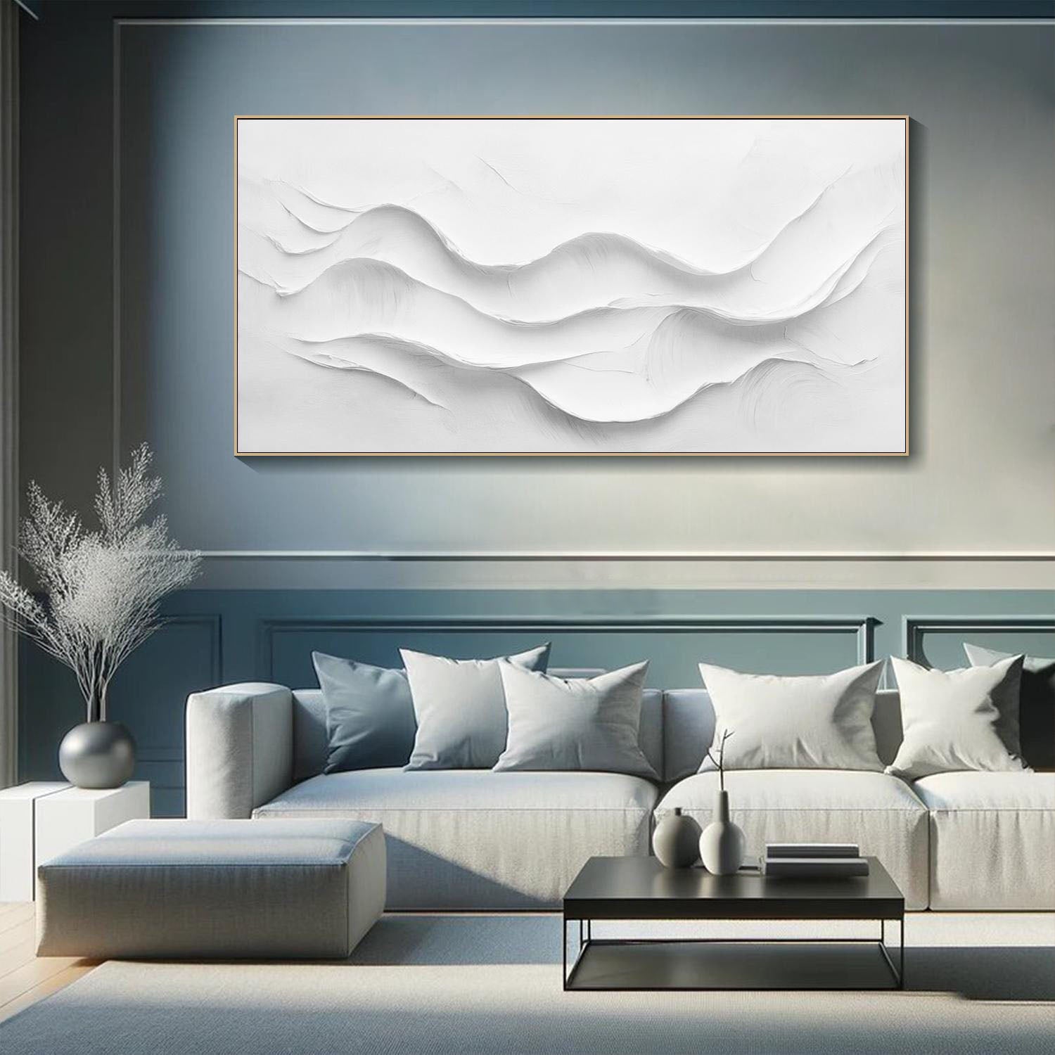 White Layered Wave, Large Textured Abstract Wall Art #MM290