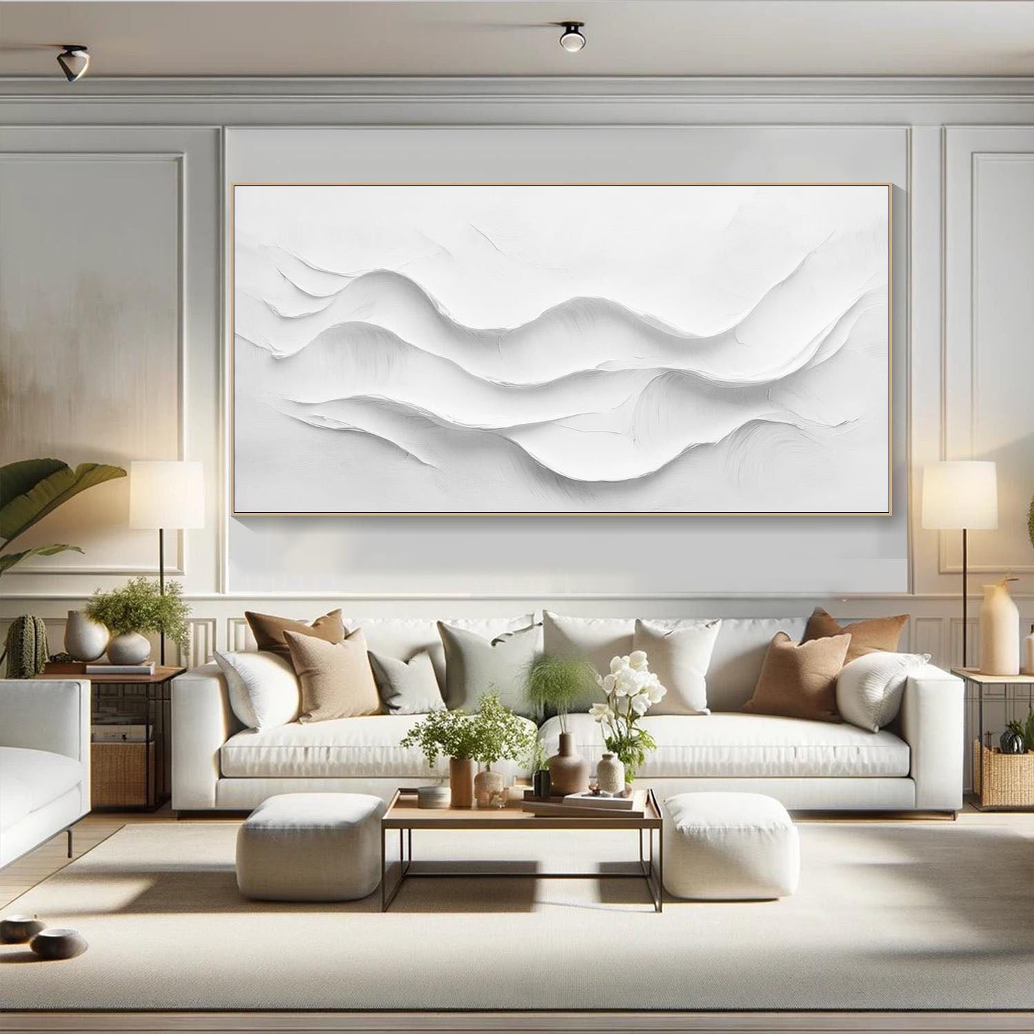 White Layered Wave, Large Textured Abstract Wall Art #MM290