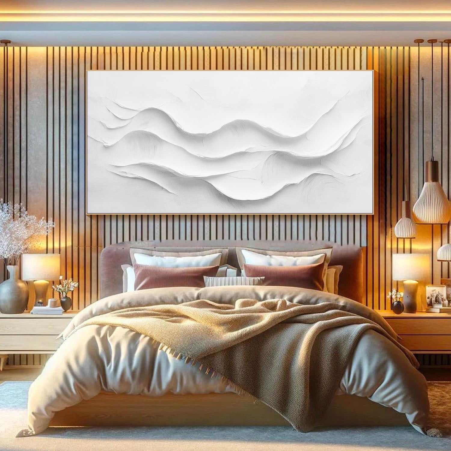 White Layered Wave, Large Textured Abstract Wall Art #MM290