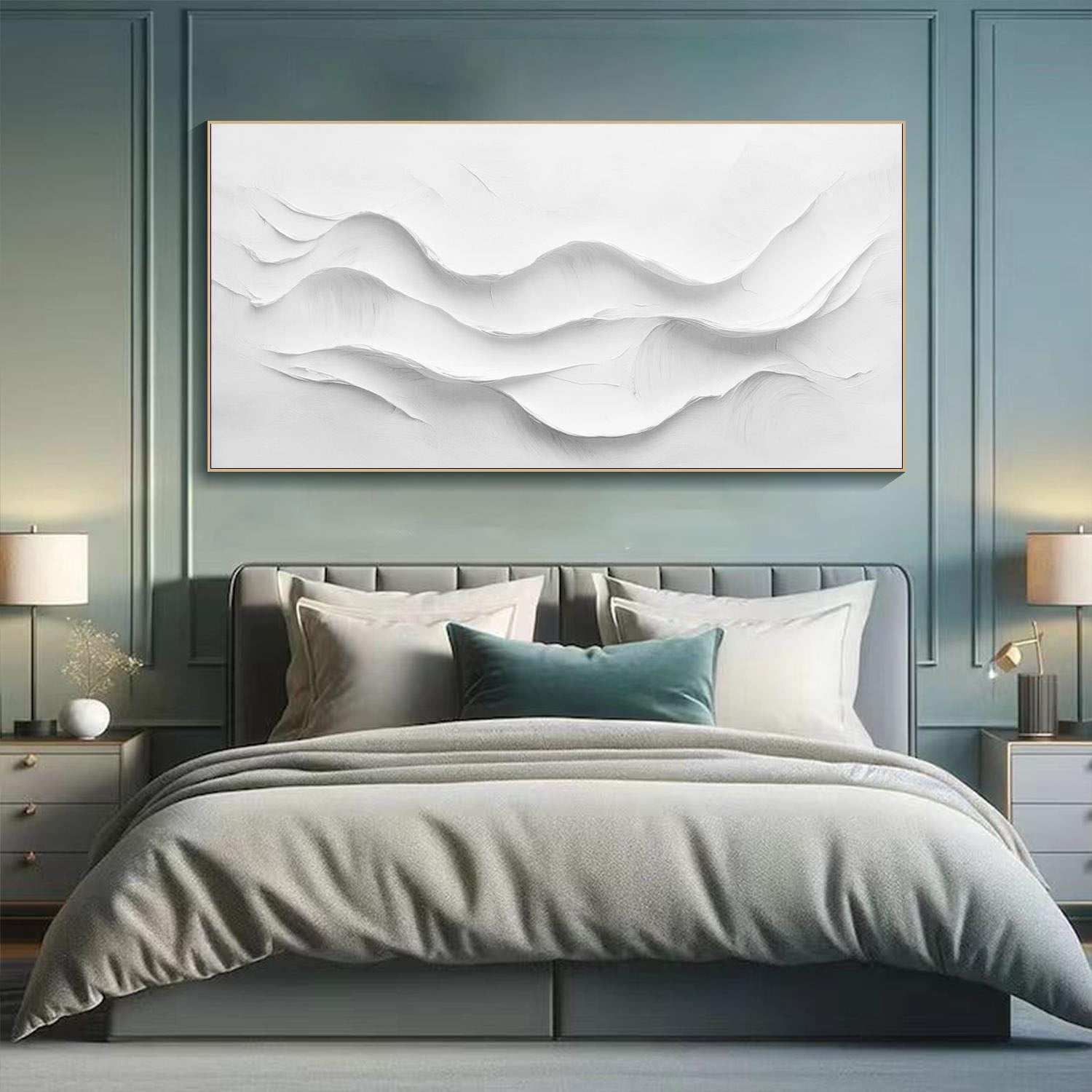 White Layered Wave, Large Textured Abstract Wall Art #MM290