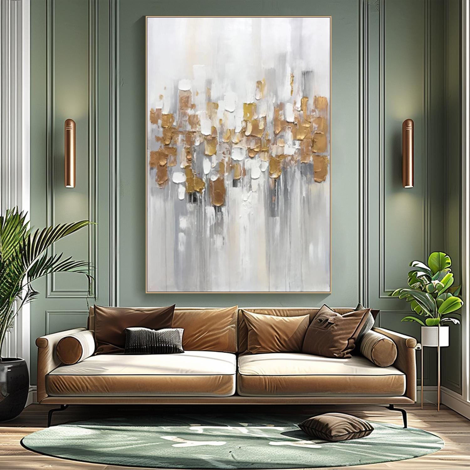 White Textured Abstract with Gold Modern Wall Art #MM294