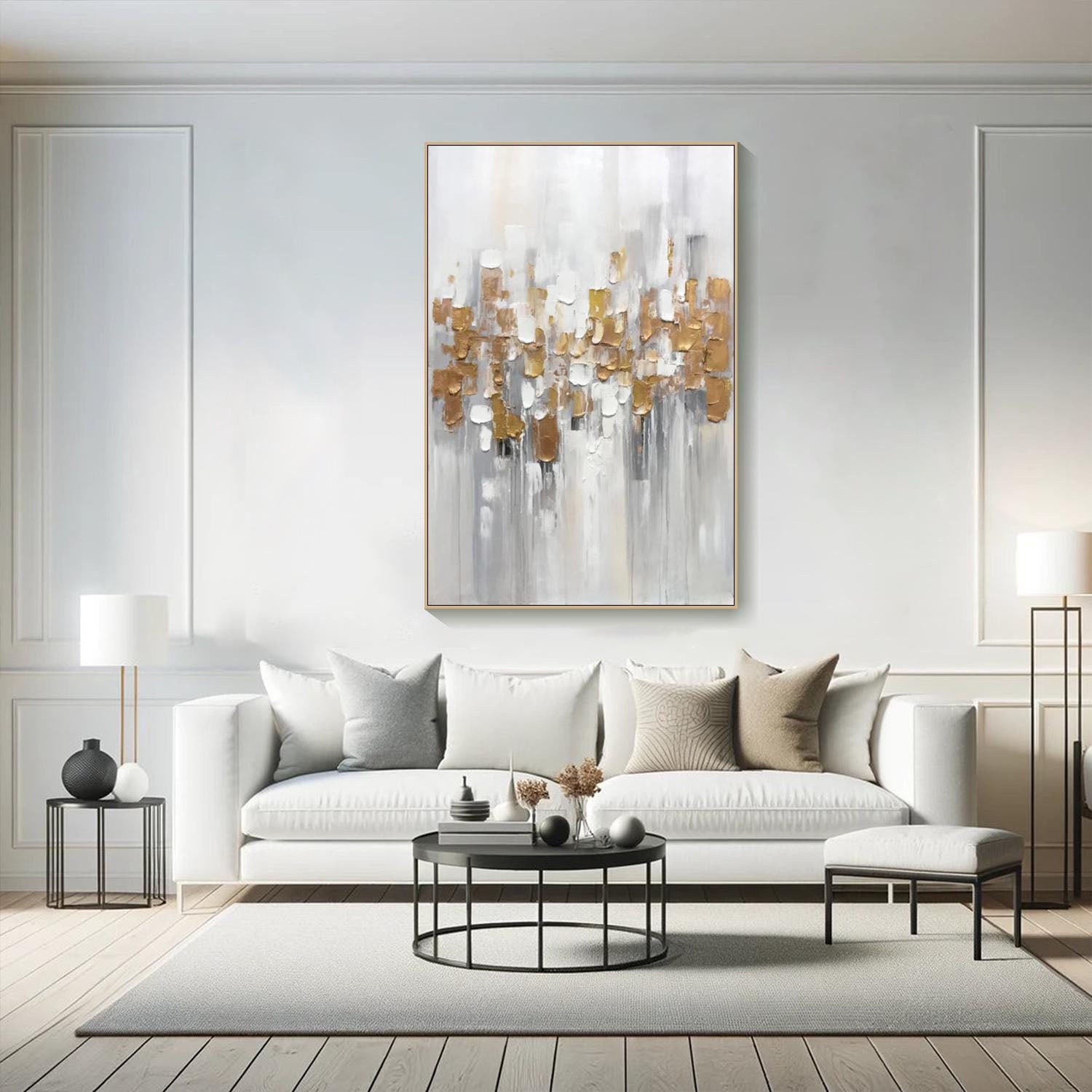 White Textured Abstract with Gold Modern Wall Art #MM294