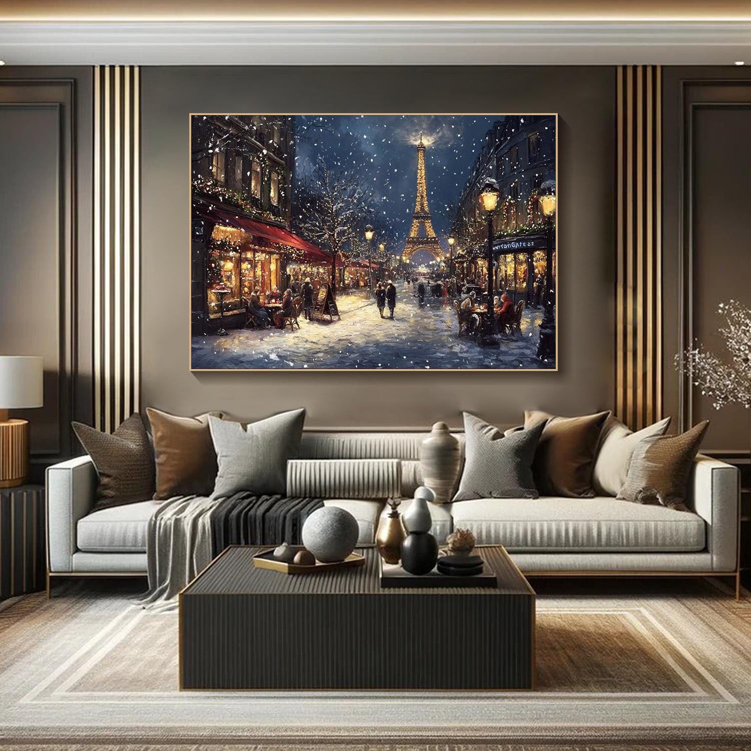 Night Eiffel Tower In Romantic Winter Paris, Realism Wall Art #MM319