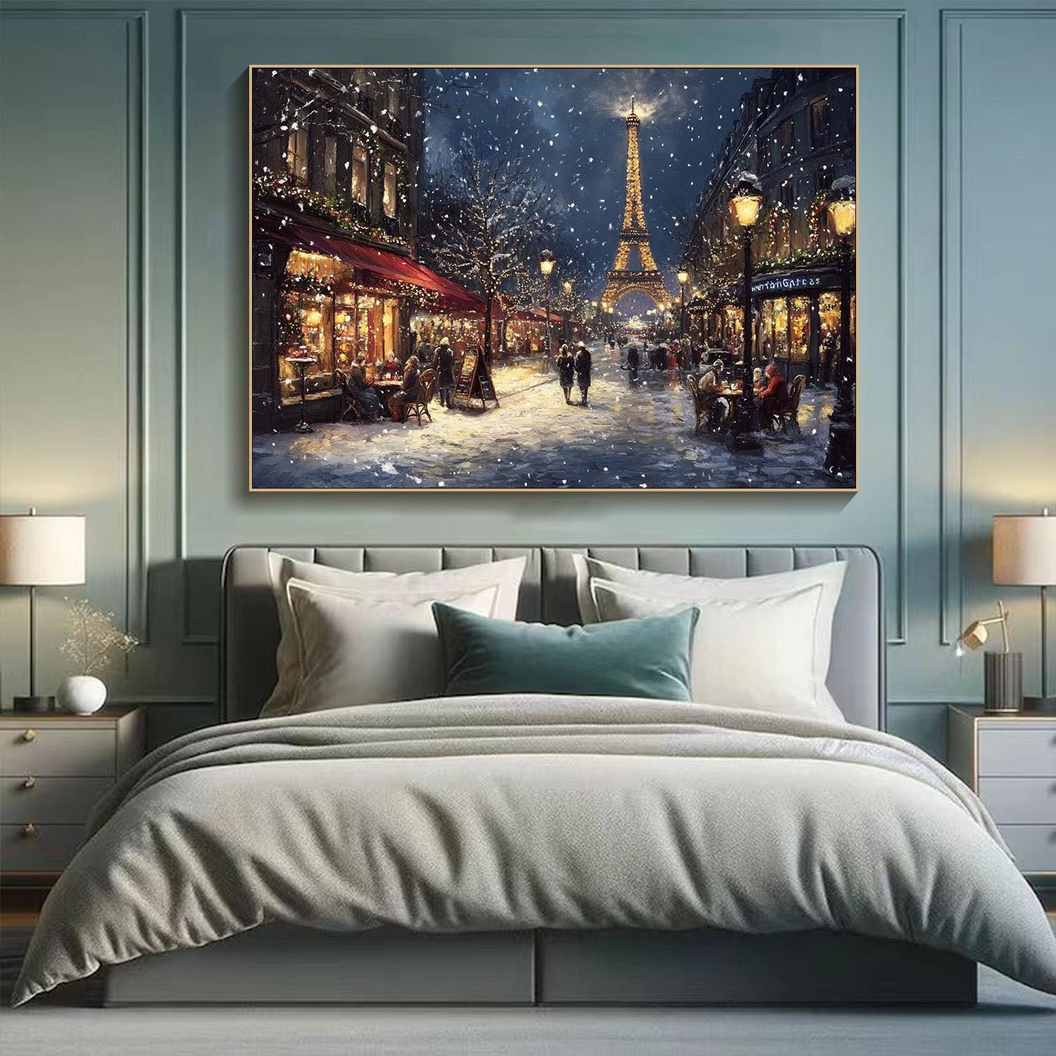 Night Eiffel Tower In Romantic Winter Paris, Realism Wall Art #MM319