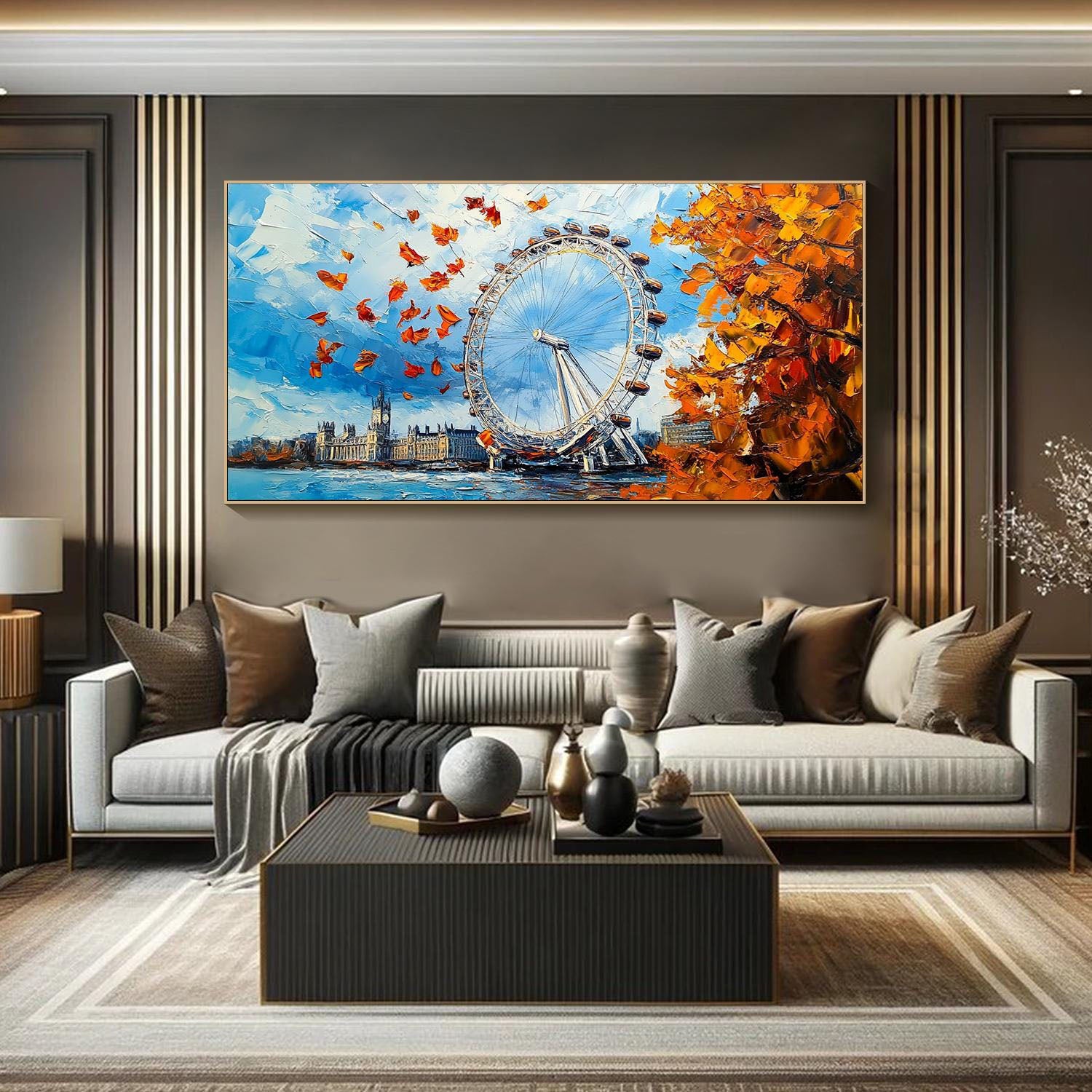 Colorful London Skyline In Autumn, Landscape Canvas #MM333