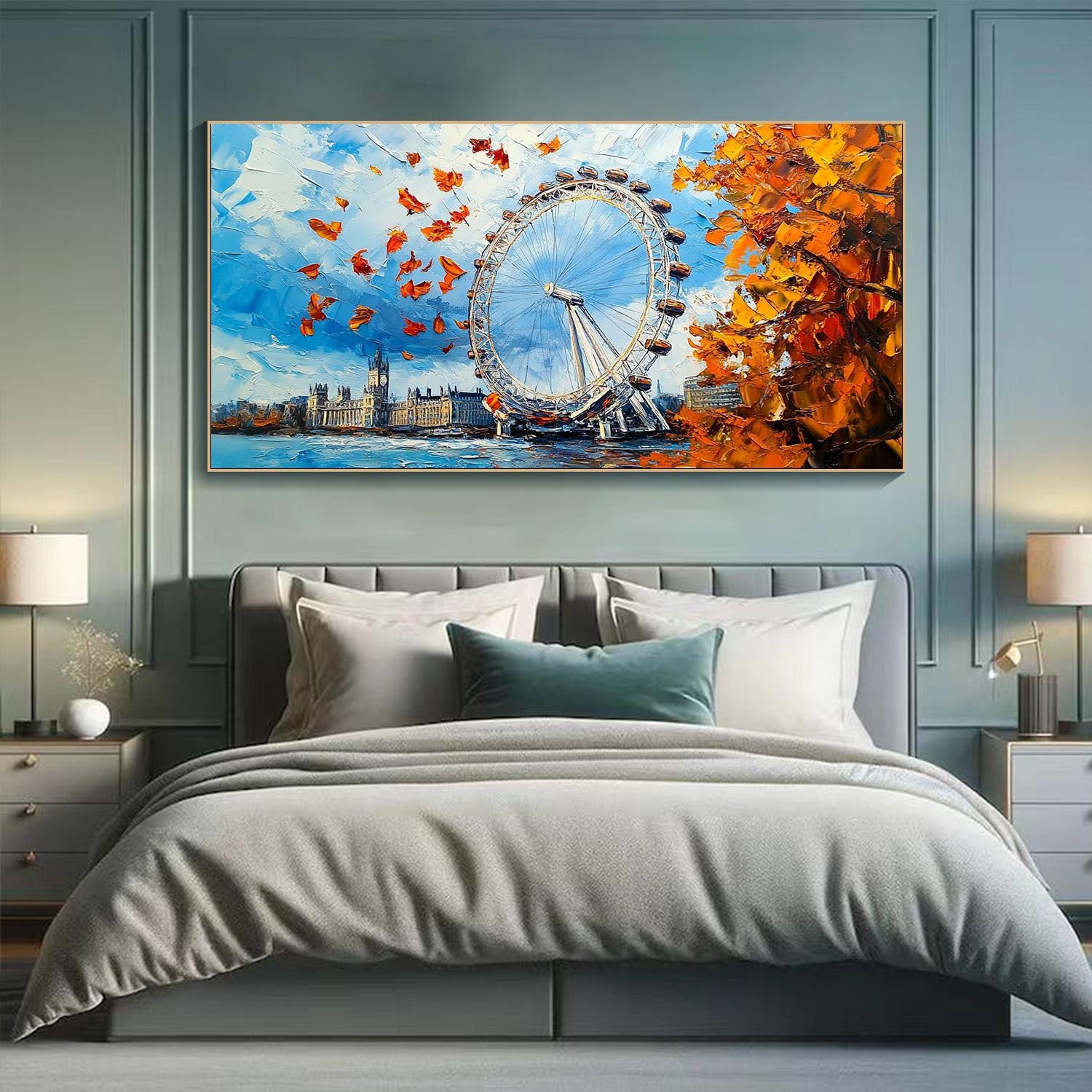 Colorful London Skyline In Autumn, Landscape Canvas #MM333