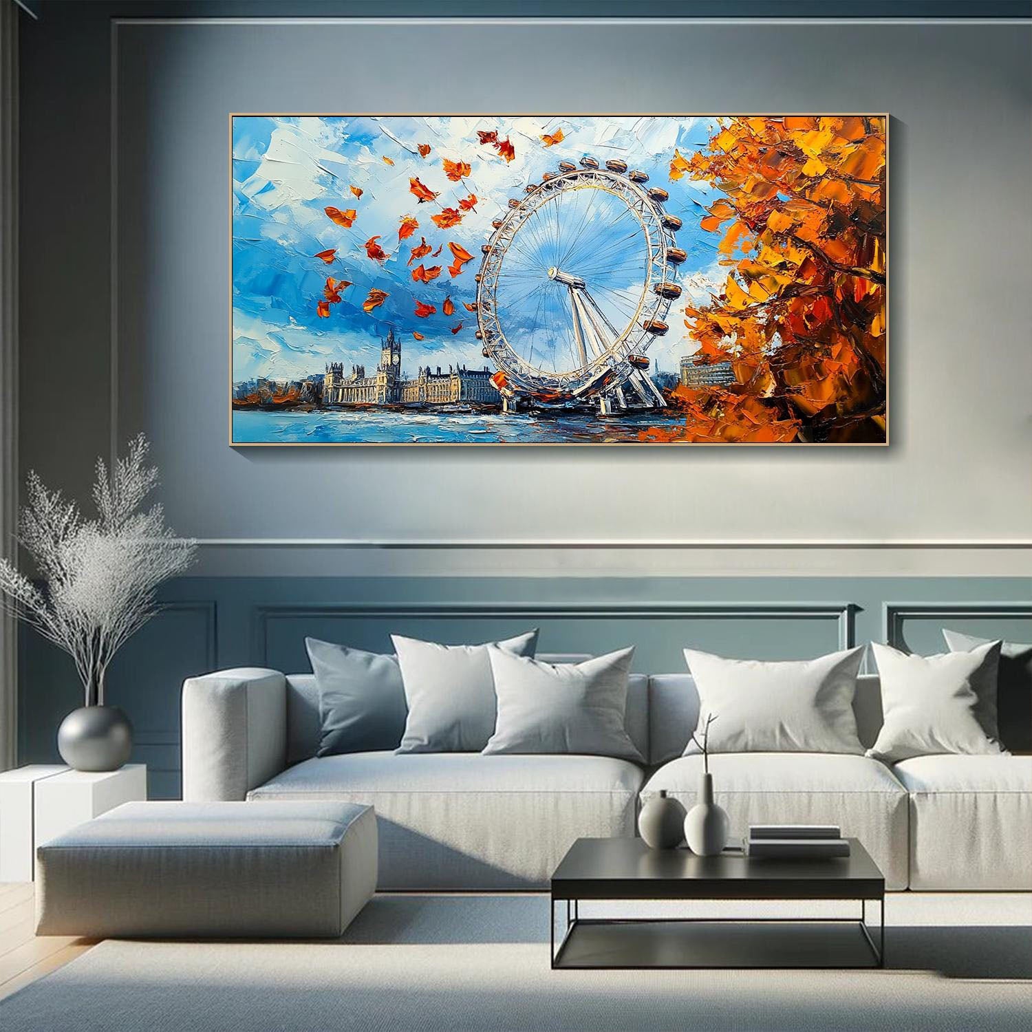 Colorful London Skyline In Autumn, Landscape Canvas #MM333