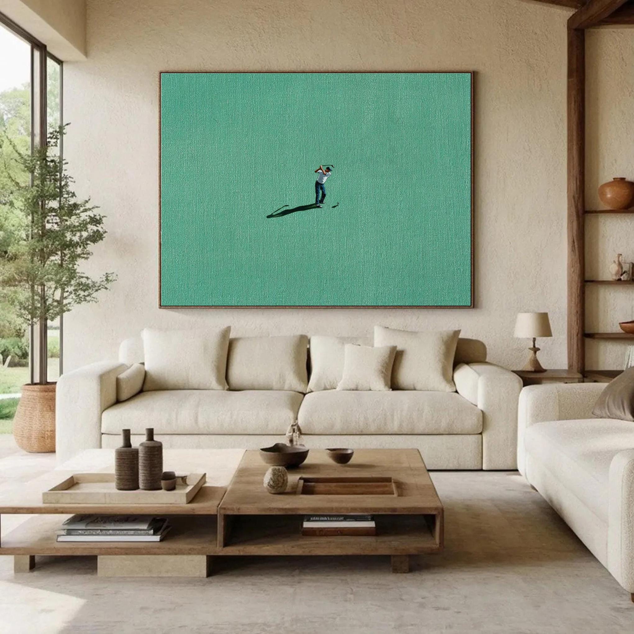 Sunlit Green Course: Modern Art Depicting Golfing in Green #MM651